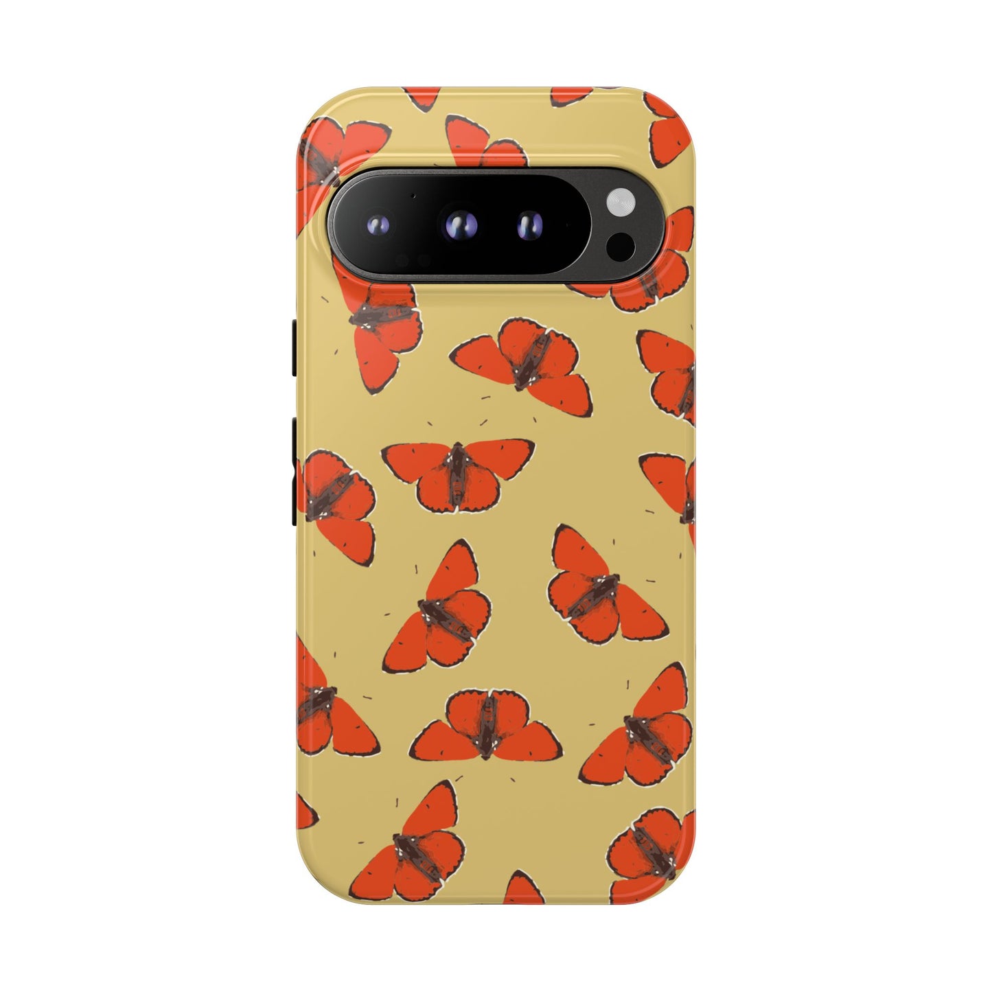 Red Butterfly Pattern Tough Phone Case — Retro Butterflies on Yellow