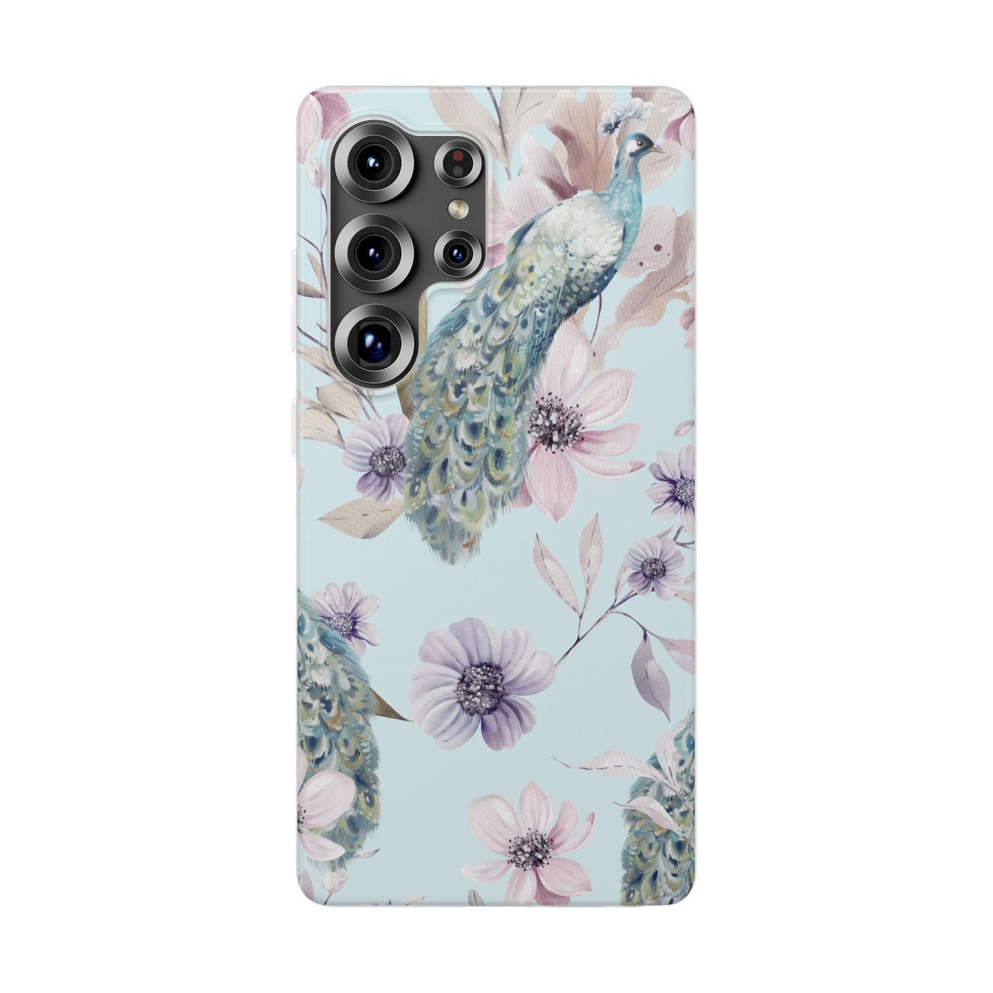 Pastel Peacock Watercolor Protective Flexi Case for Apple iPhone, Samsung Galaxy.