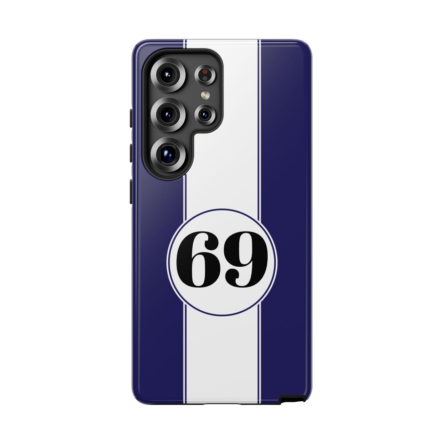 Custom Number Racing Stripe Tough Phone Case for Apple iPhone, Samsung Galaxy and Google Pixel.