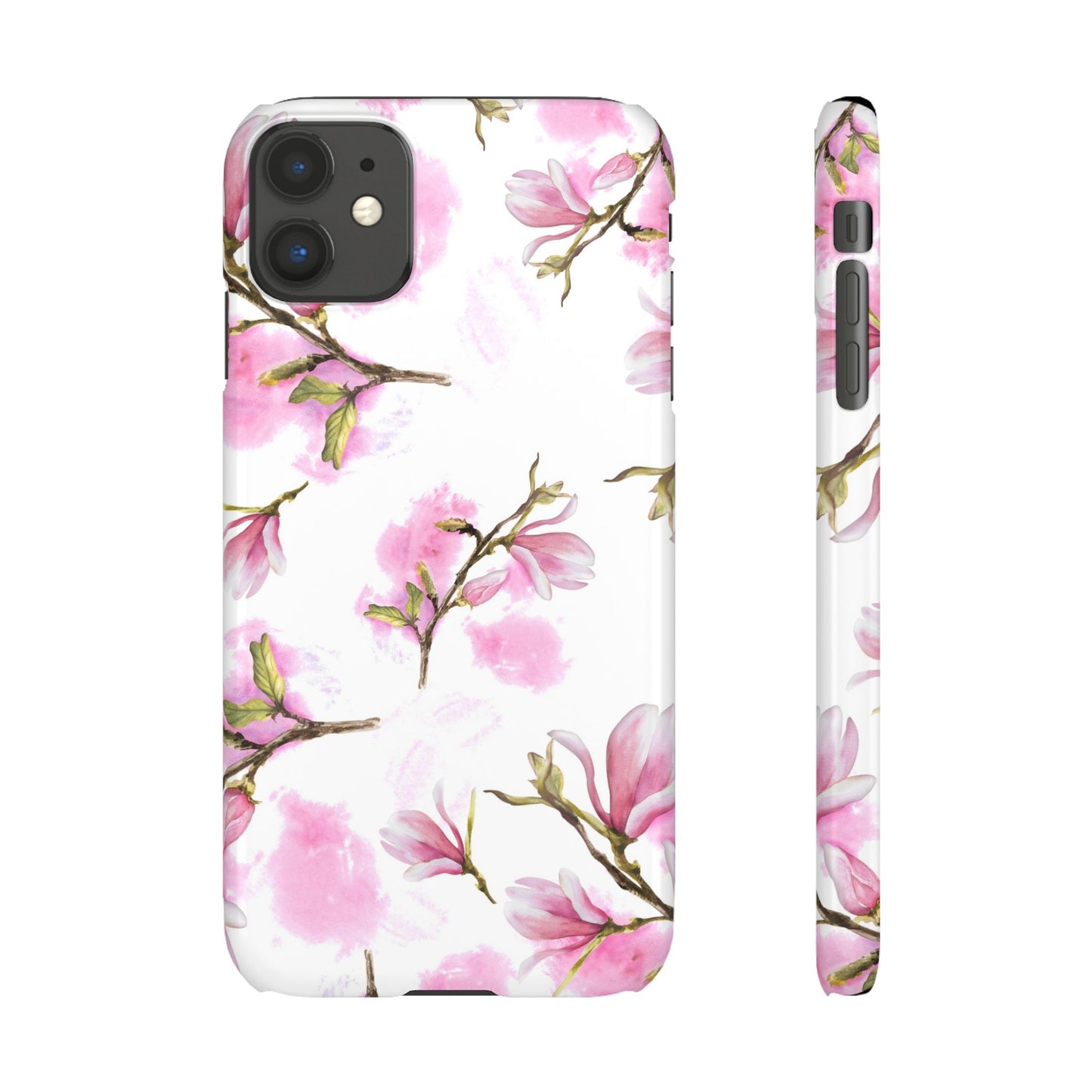 Floral Magnolia Slim Phone Case – Pink Watercolor Snap Case for Apple iPhone and Samsung Galaxy.