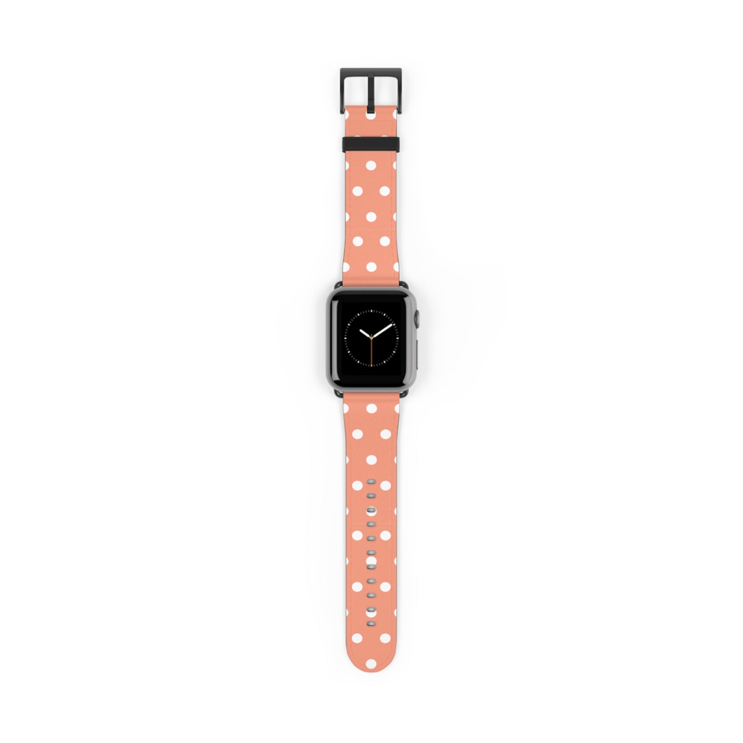 apple watch band in coral pink with white polka dots, cute women watch band, pastel dot pattern strap for Apple Watch
