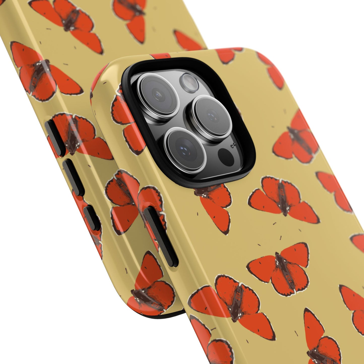 Red Butterfly Pattern Tough Phone Case — Retro Butterflies on Yellow