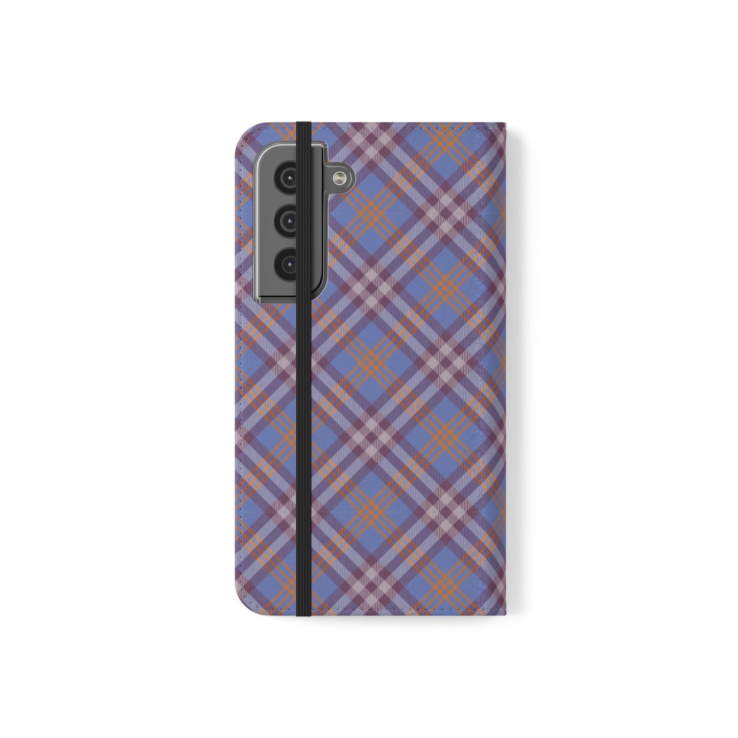 Tartan Flip Phone Case — Violet & Orange Plaid Wallet Cover