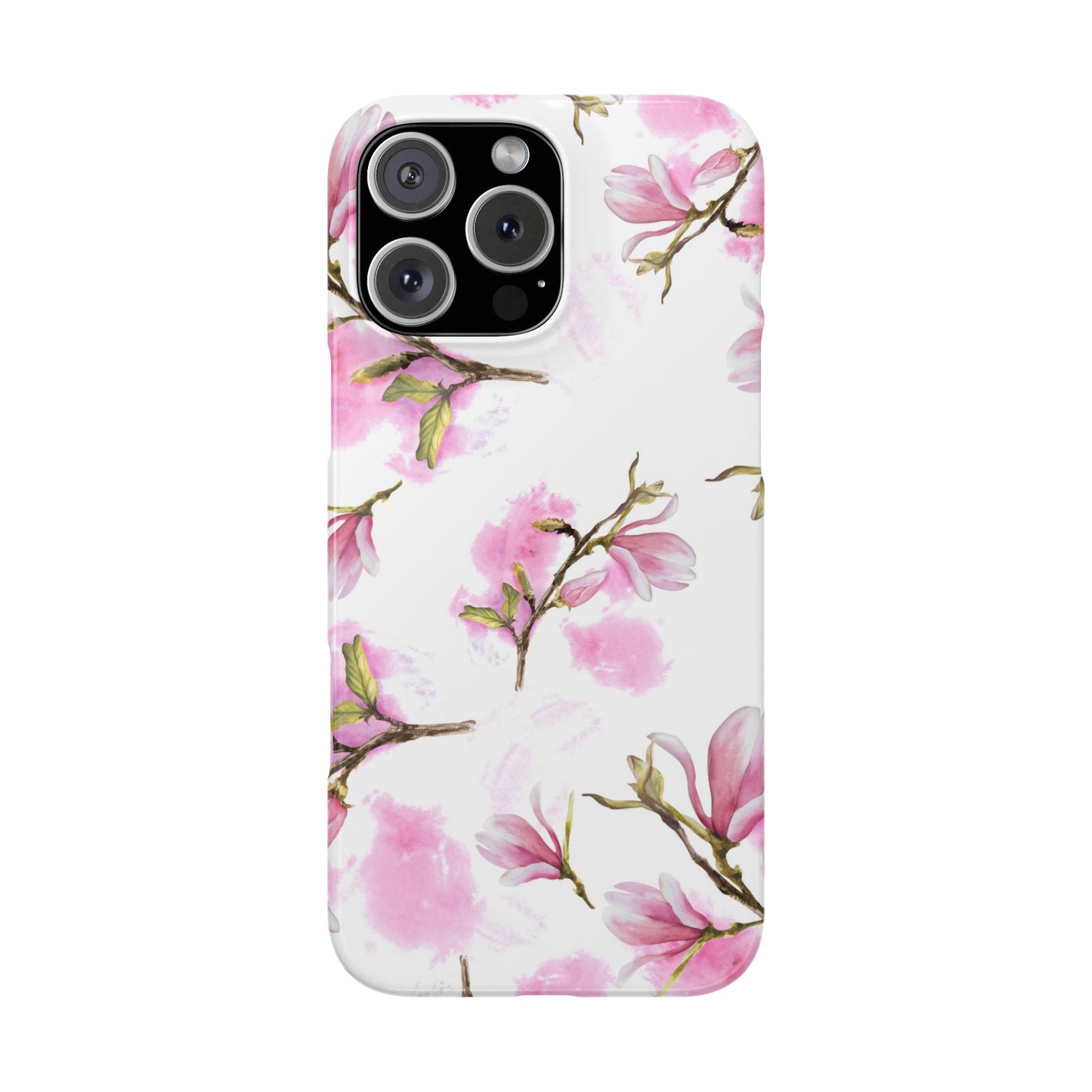 Floral Magnolia Slim Phone Case – Pink Watercolor Snap Case for Apple iPhone and Samsung Galaxy.