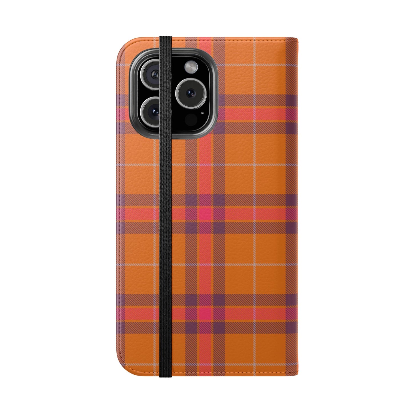Tartan Flip Phone Case — Orange, Purple & Red Plaid Wallet Cover