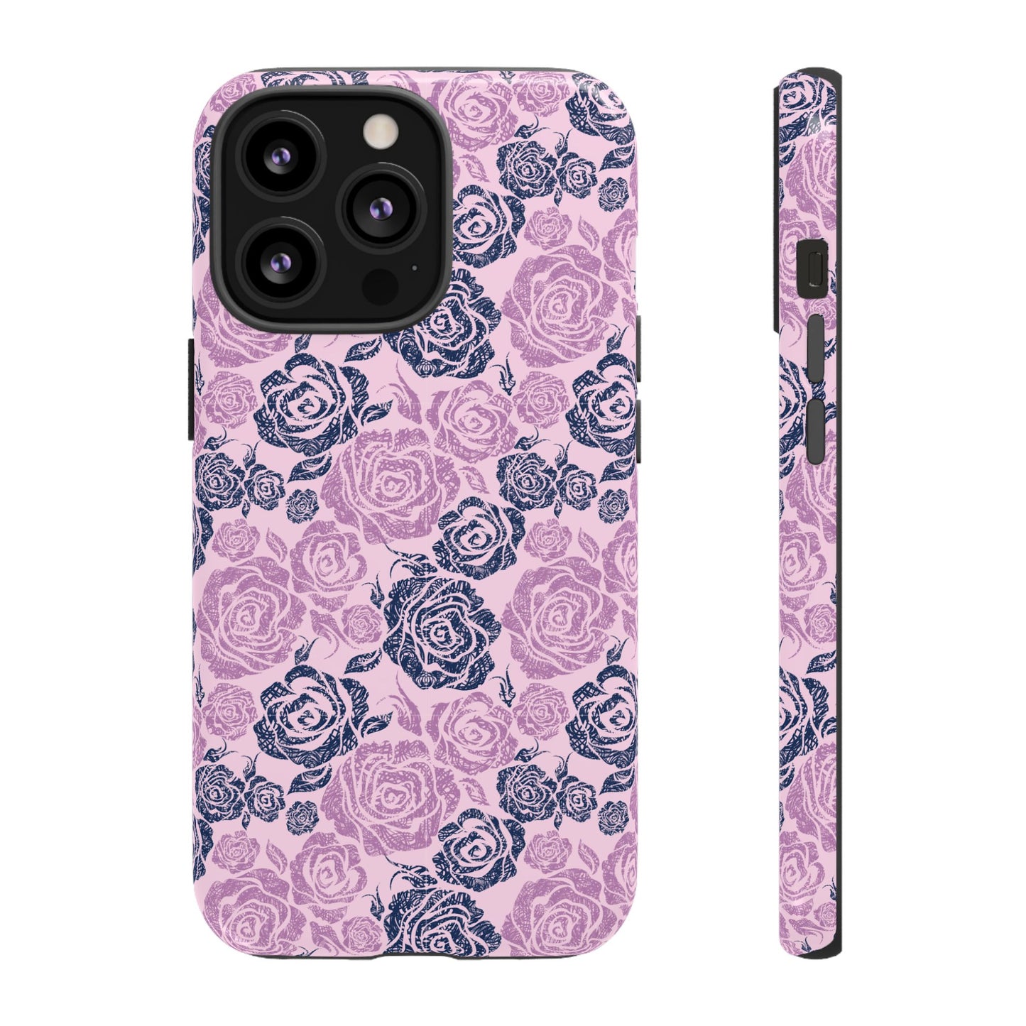 Floral Rose Tough Phone Case — Pink & Slate Rose Pattern