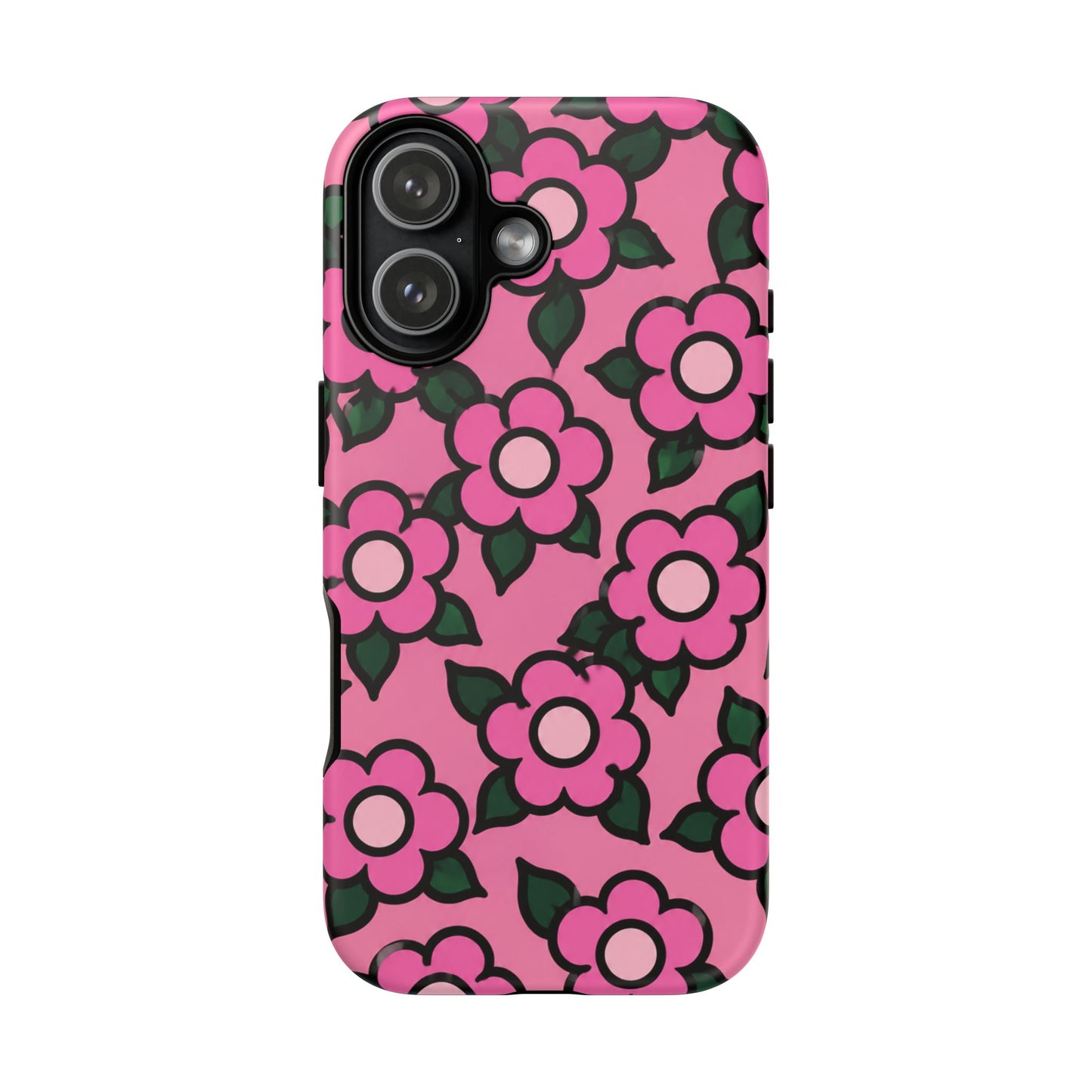 Pink Floral Tough Phone Case — Cute Retro Flower Protective Cover