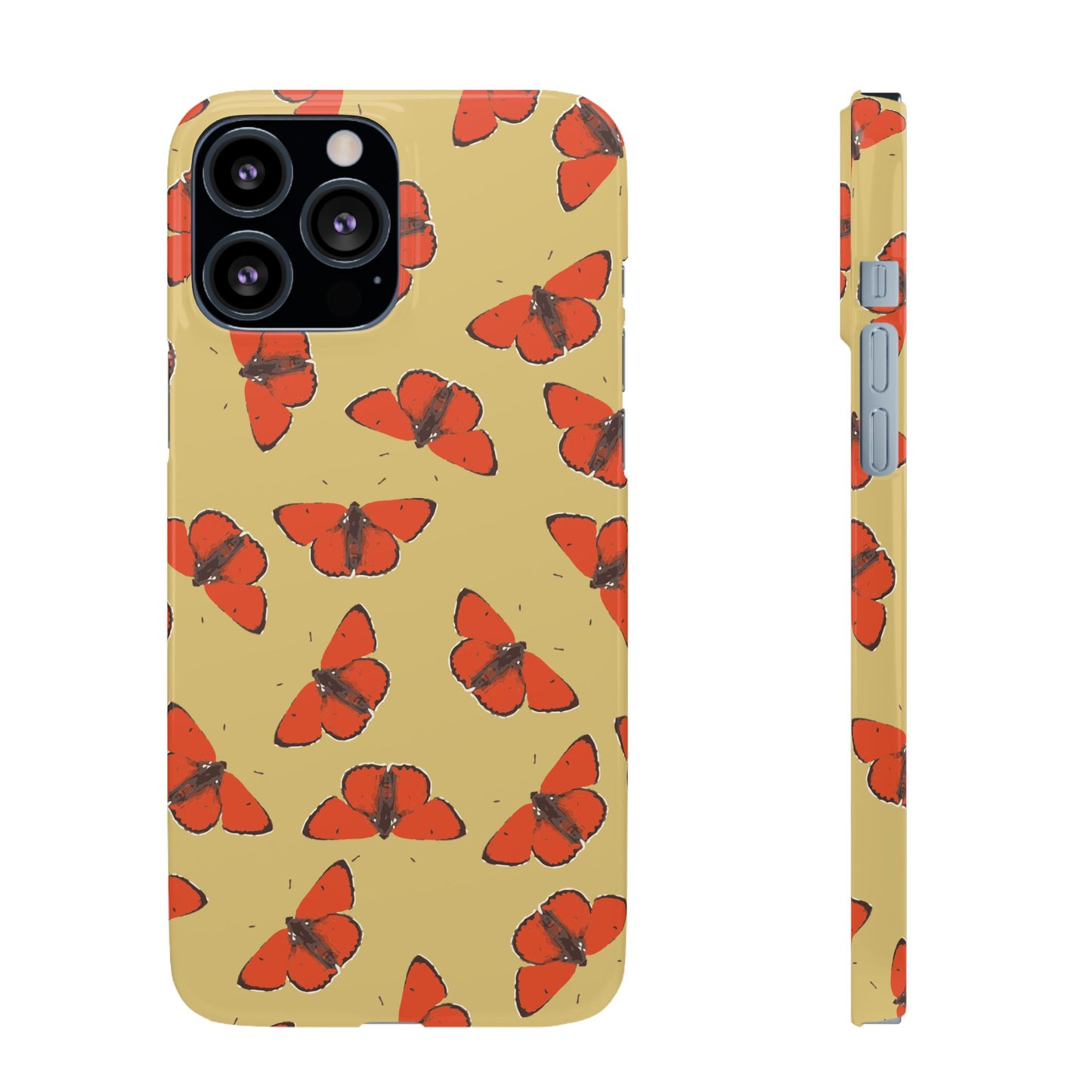 Butterfly Snap Phone Case — Red Moth Pattern on Mustard Background