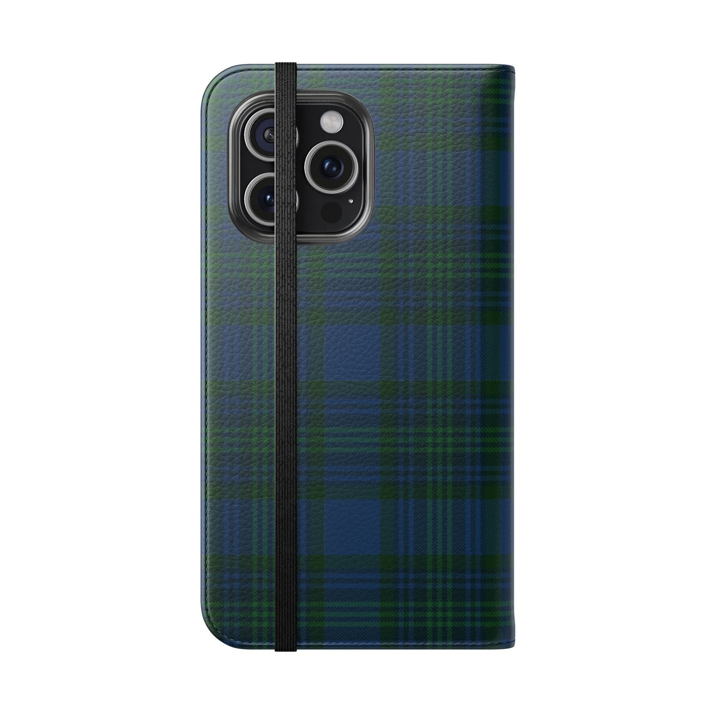 Tartan Flip Phone Case — Navy & Green Plaid Wallet Cover