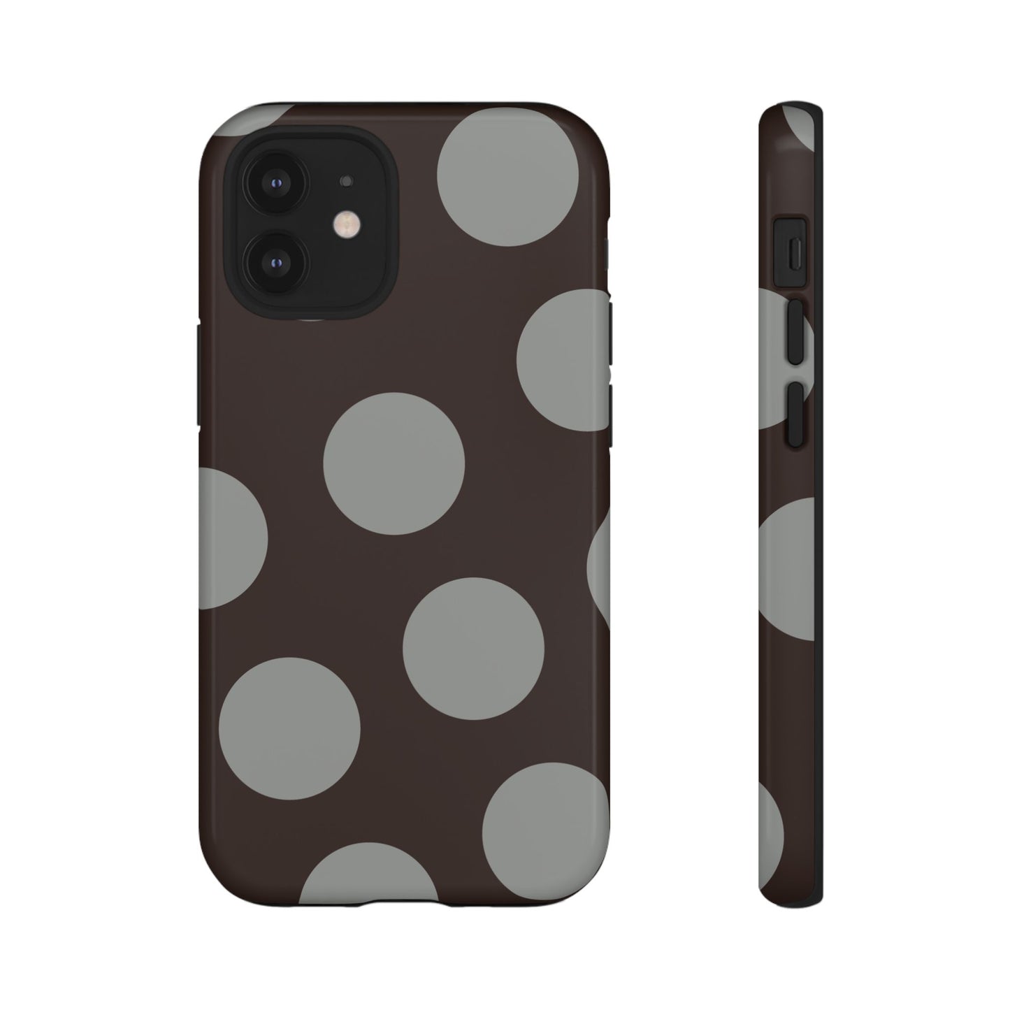 Polka Dot Tough Phone Case – Brown & Gray Retro Dot Protective Cover