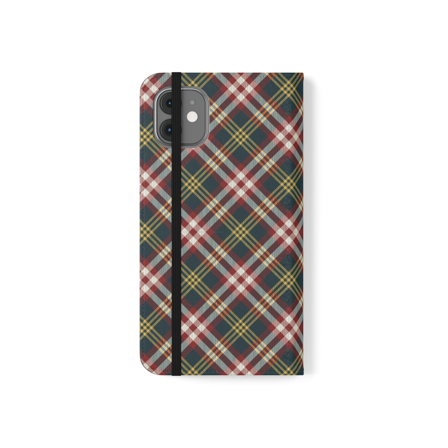 Tartan Flip Phone Case — Yellow & Red Plaid Wallet Cover