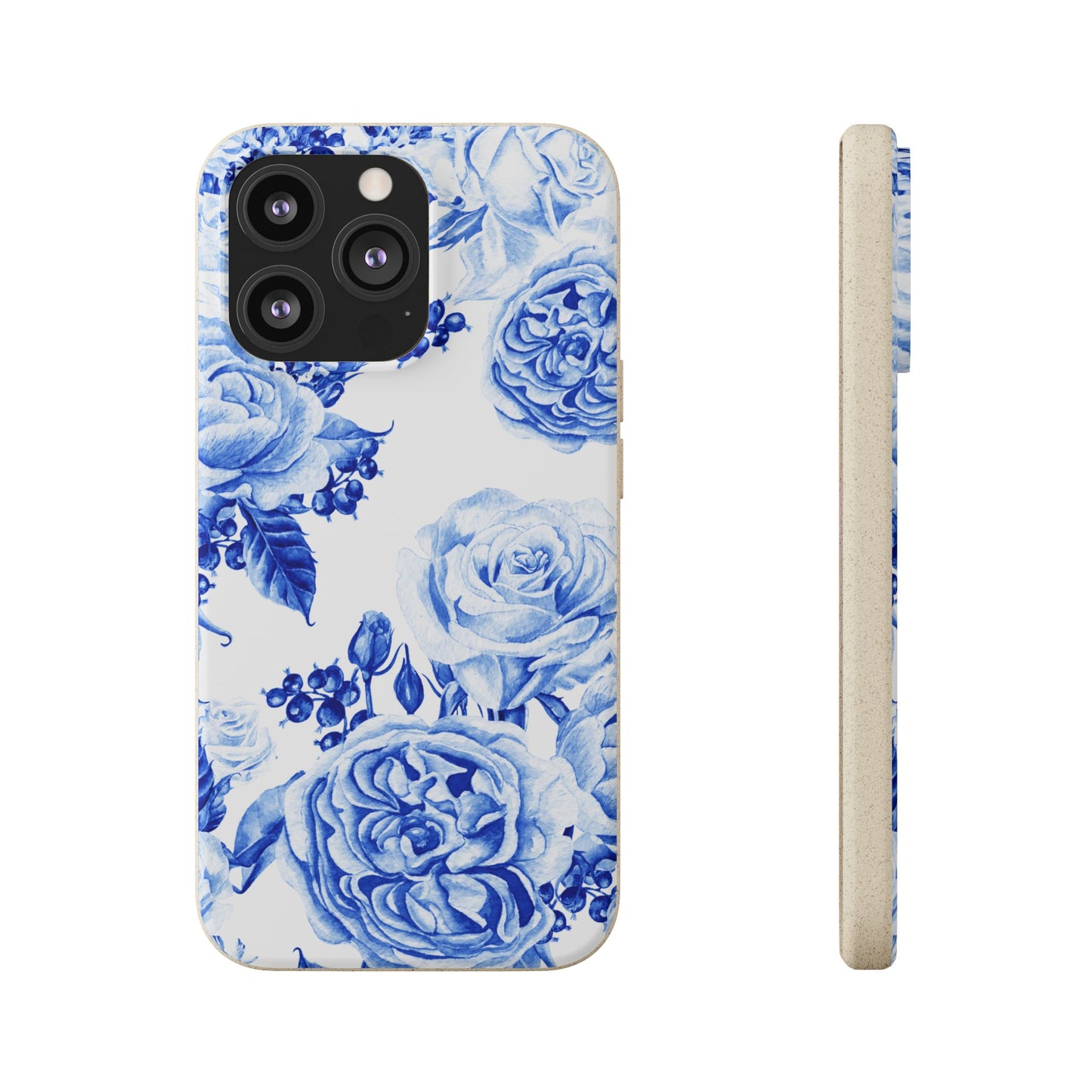 Blue Floral Biodegradable Eco-Friendly Phone Cover for Apple iPhone and Samsung Galaxy.