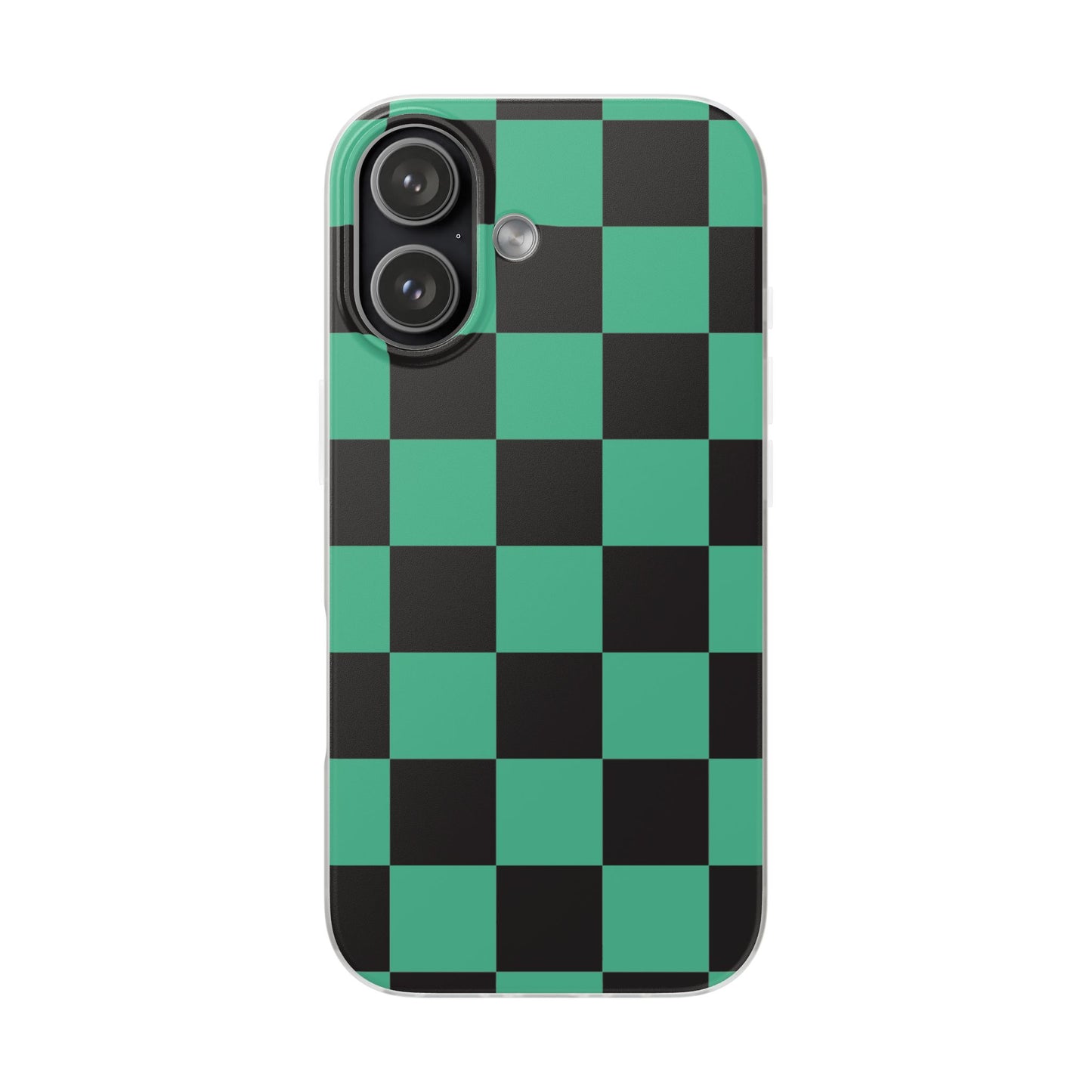 Tanjiro Checkerboard Green and Black Flexi Phone Case for Apple iPhone and Samsung Galaxy.