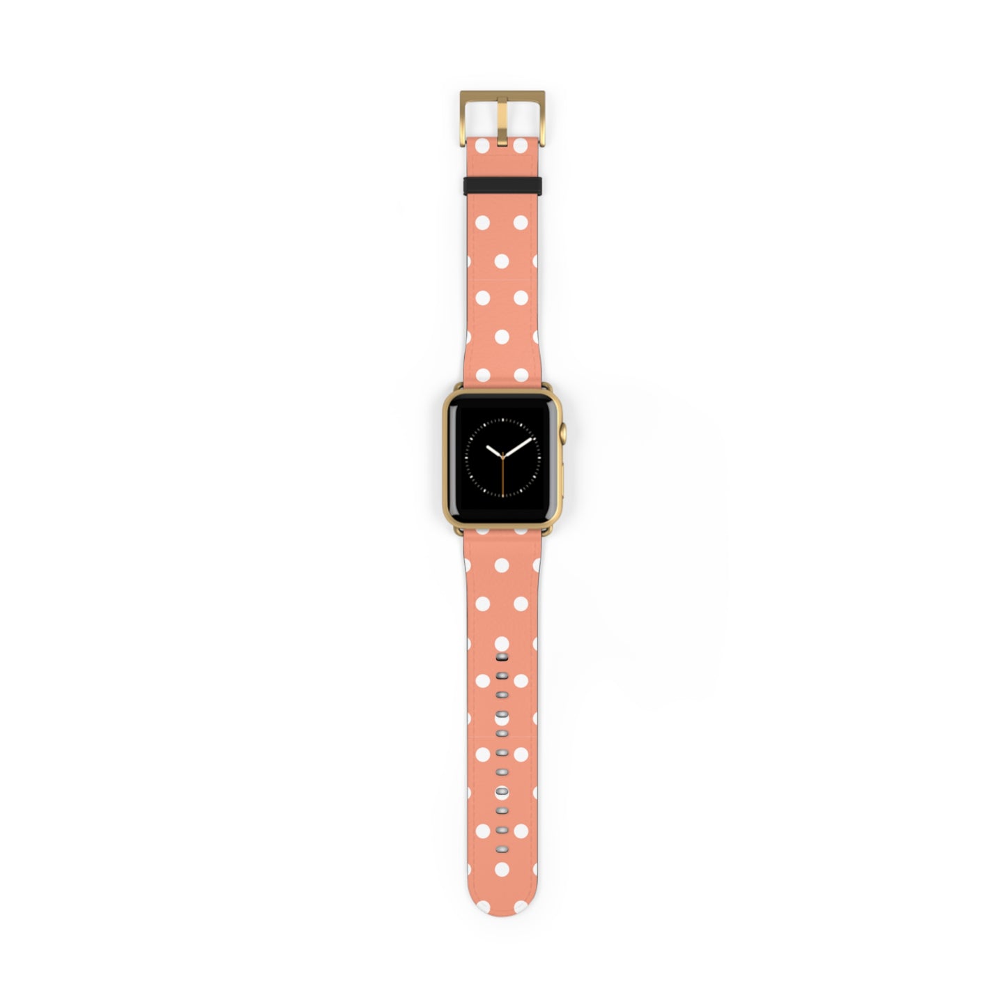 apple watch band in coral pink with white polka dots, cute women watch band, pastel dot pattern strap for Apple Watch