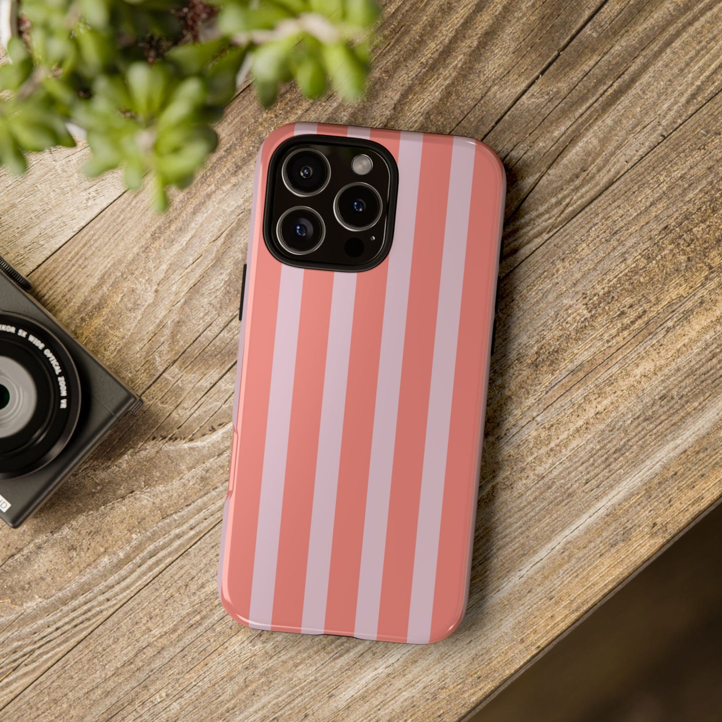 Pink Striped Tough Phone Case — Durable Protective Cover