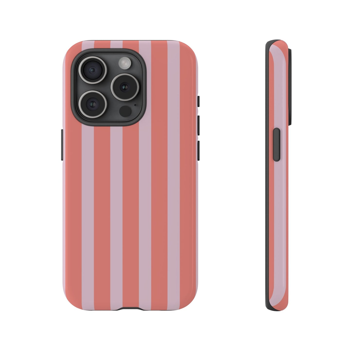Pink Striped Tough Phone Case — Durable Protective Cover