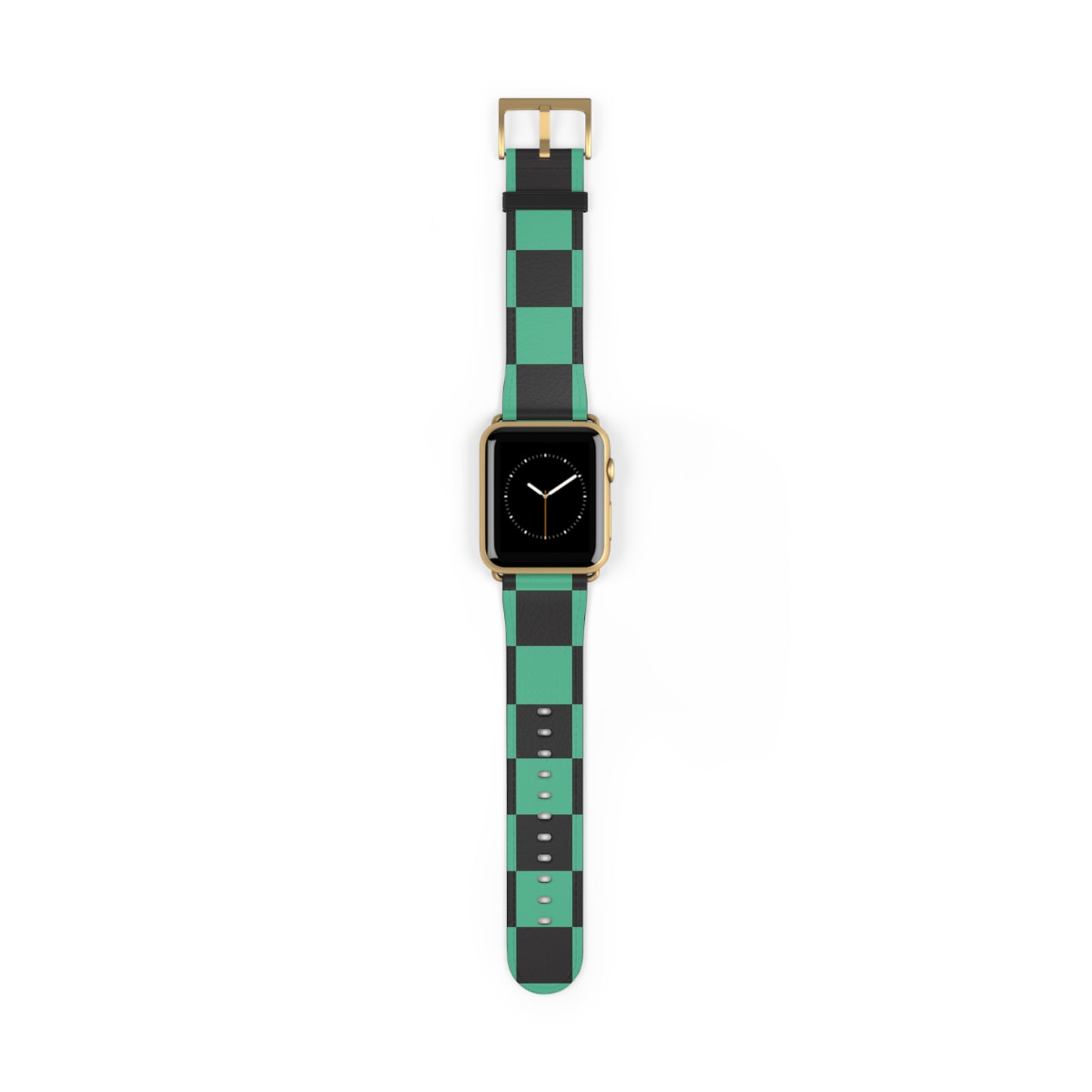 Tanjiro Apple Watch band with black and green chequered pattern, luxury faux-leather strap, fashion accessory