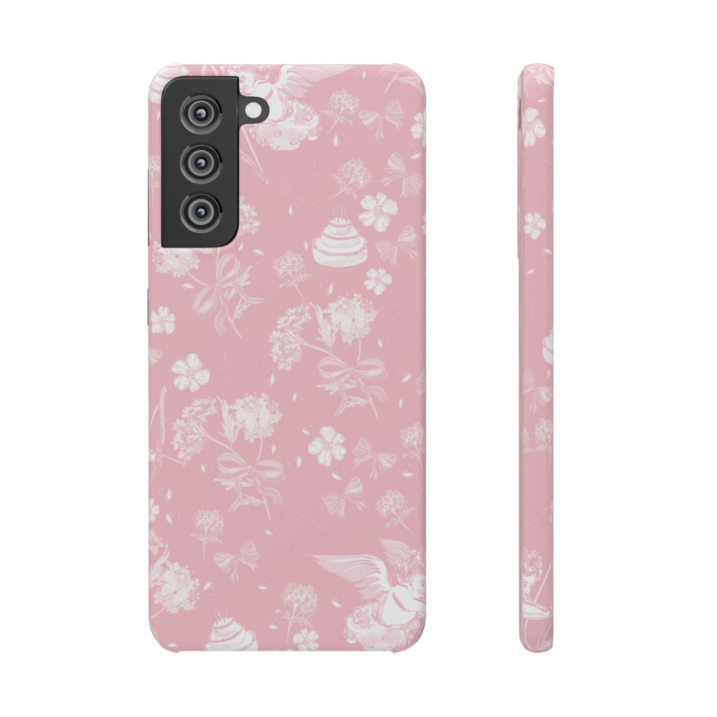 Pink Floral Slim Phone Case for Apple iPhone, Samsung Galaxy and Google Pixel.