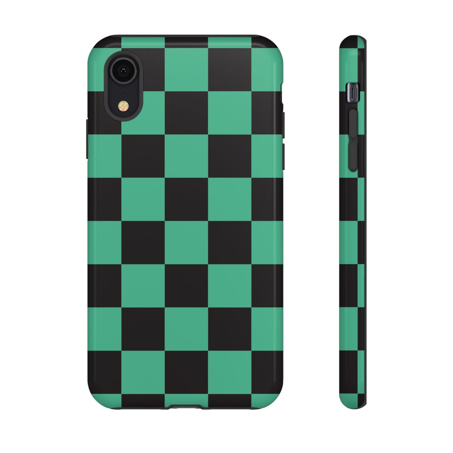 Tanjiro Checkerboard Tough Phone Case – Green & Black Protective Cover