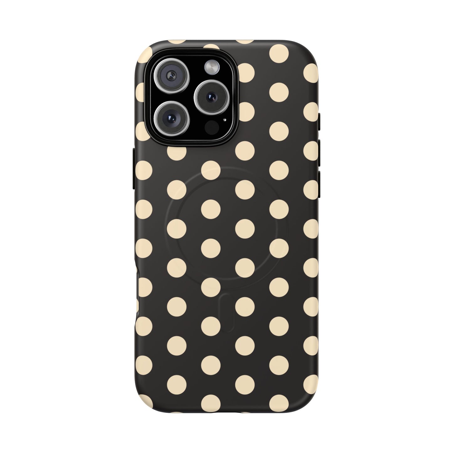 Polka Dot Magnetic Phone Case – Black & Cream Retro Spot Pattern