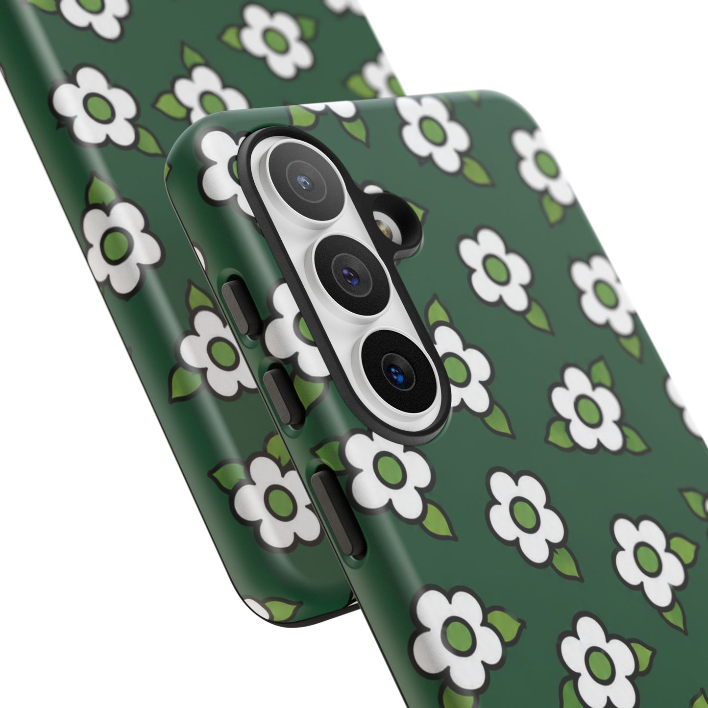 Floral Tough Case — Green White Daisy Protective Phone Cover