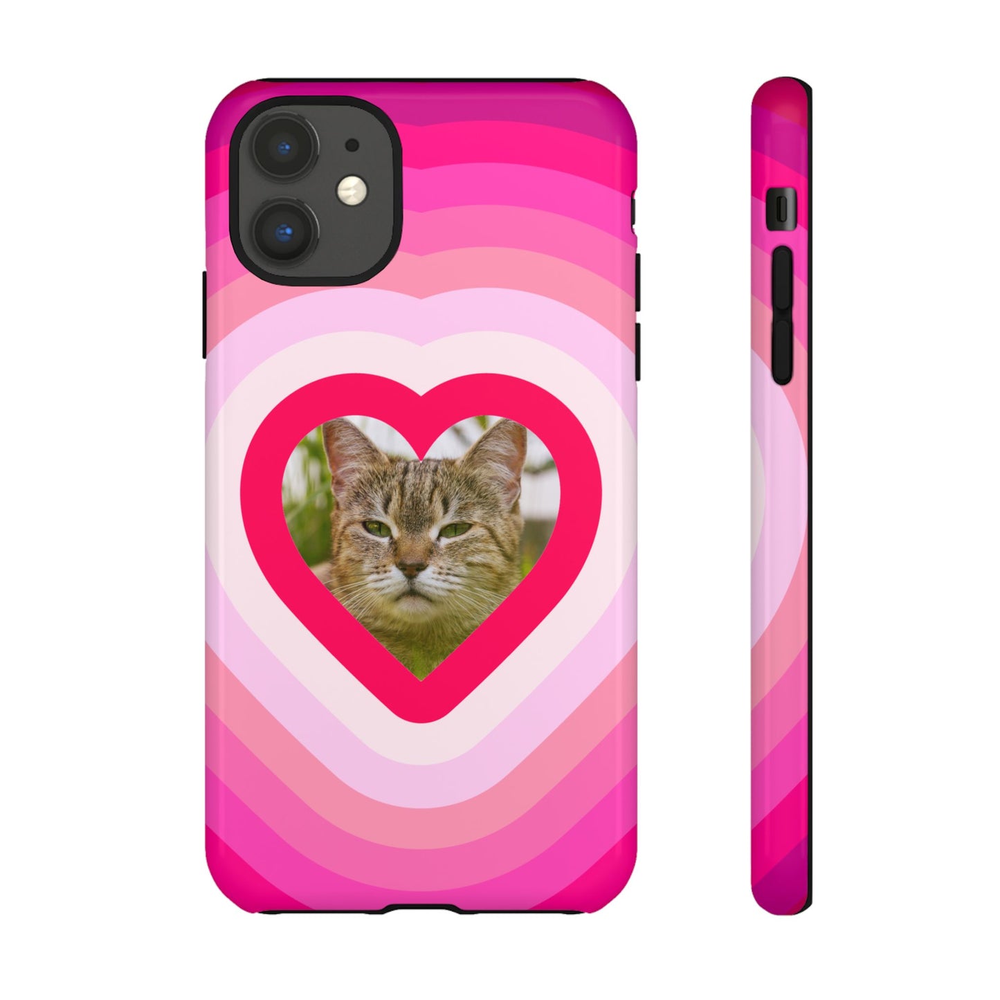 Single Image Personalised  Heart Photo Phone Case – Pink Gradient Love Tough Case for Apple iPhone, Samsung Galaxy and Google Pixel.