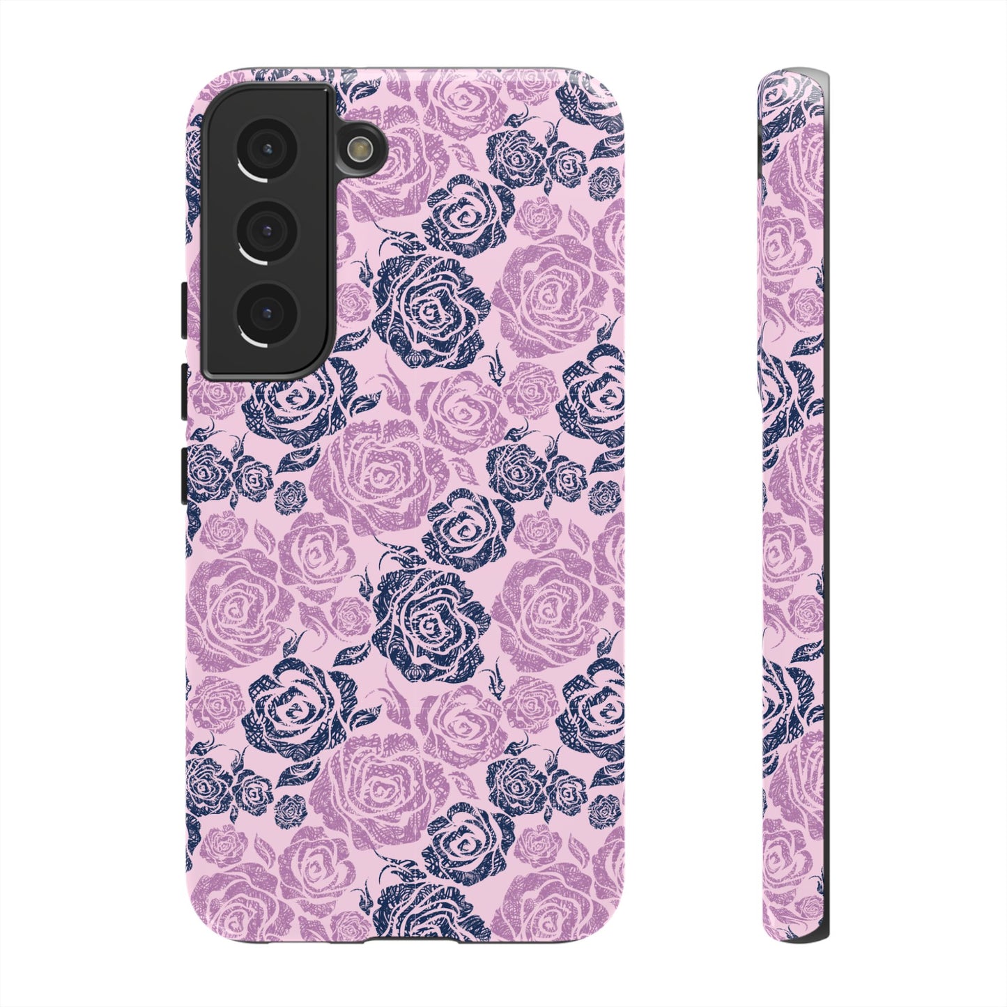 Floral Rose Tough Phone Case — Pink & Slate Rose Pattern