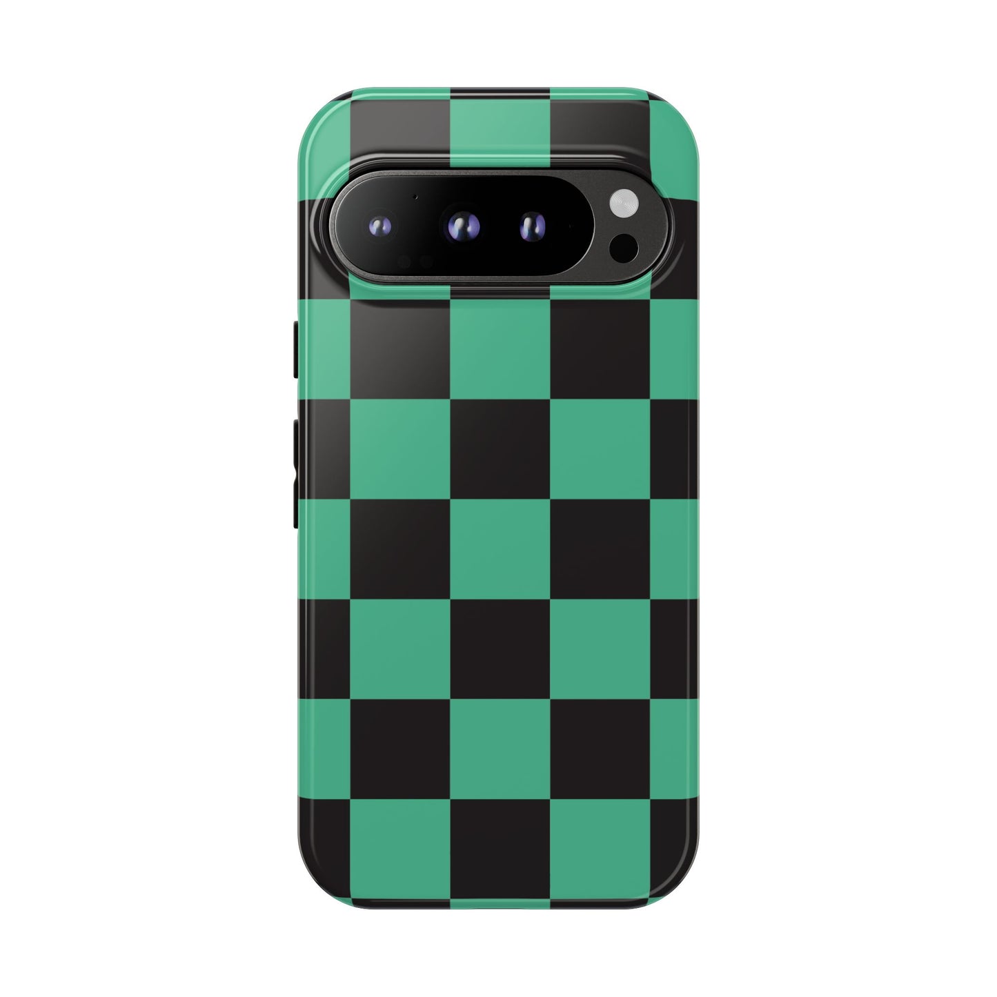 Tanjiro Checkerboard Tough Phone Case – Green & Black Protective Cover