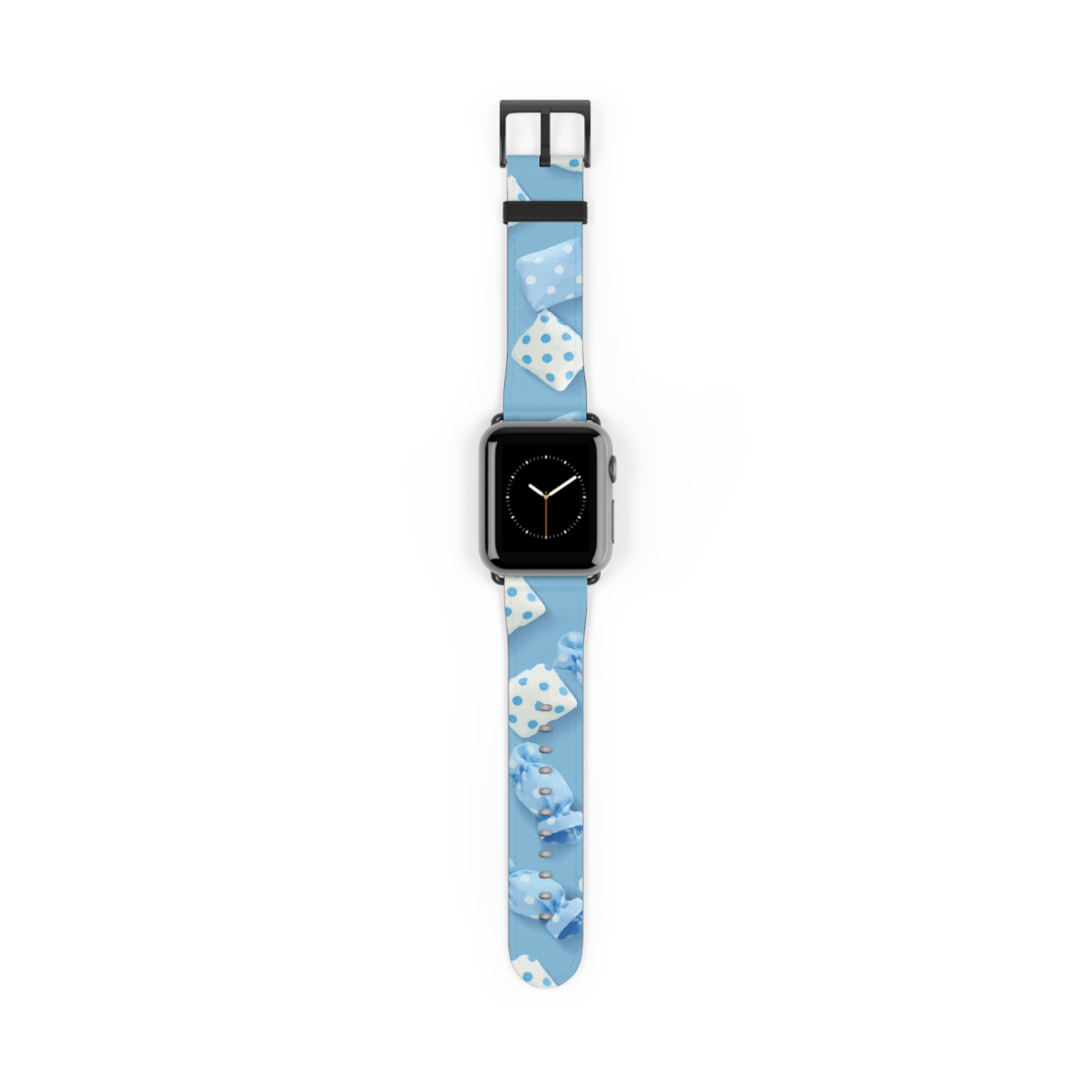 Apple Watch strap in pastel blue candy style, colorful accessory for everyday wear, faux-leather band with steel buckle