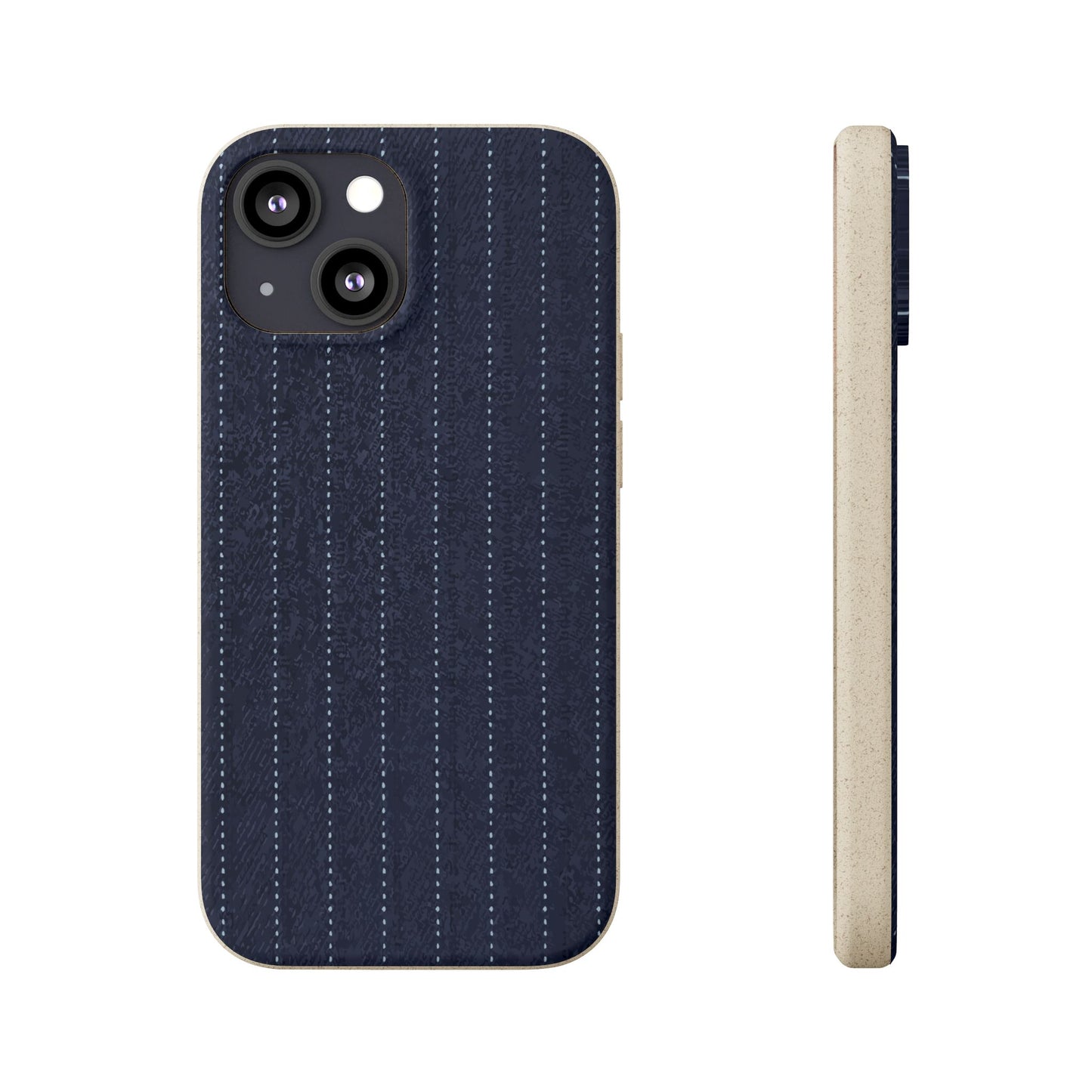 Biodegradable Pinstripe Phone Case — Eco-Friendly Navy Fabric Phone Cover for Apple iPhone and Samsung Galaxy.