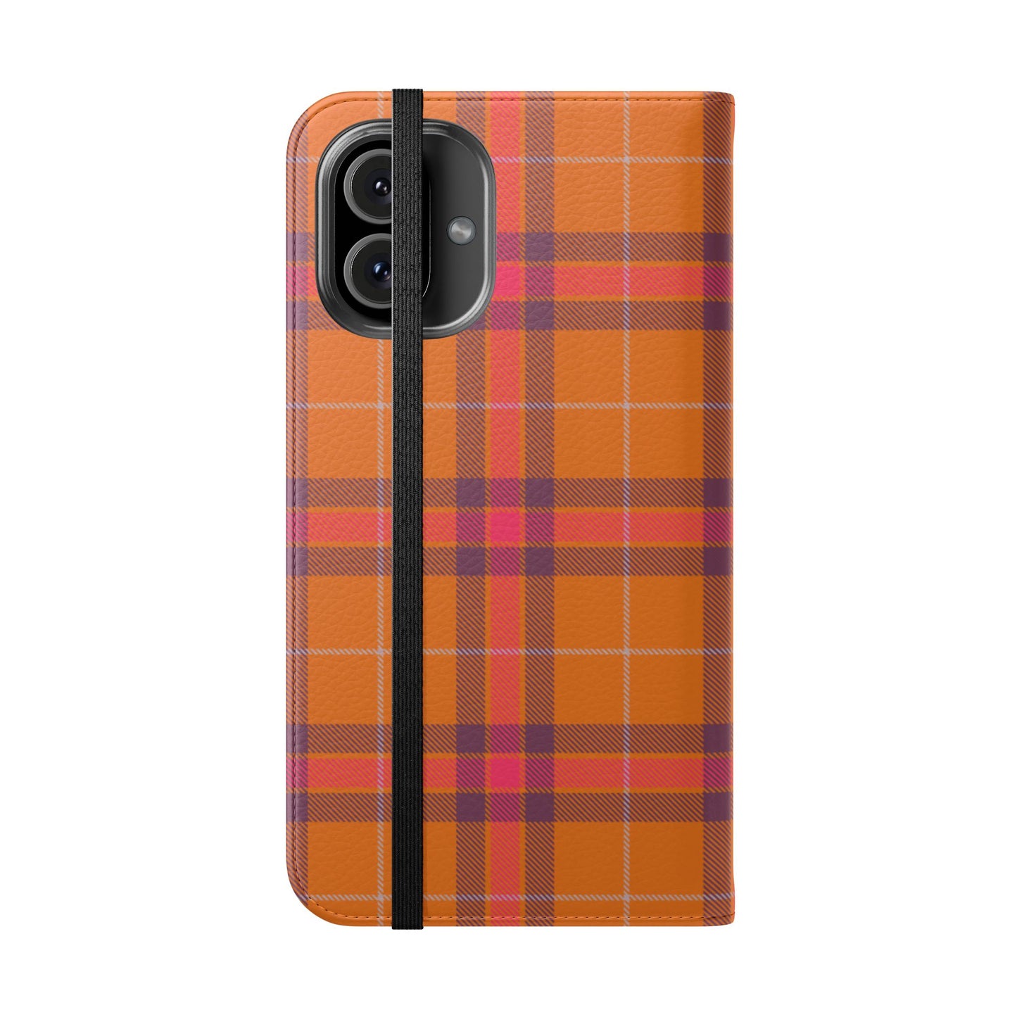 Tartan Flip Phone Case — Orange, Purple & Red Plaid Wallet Cover