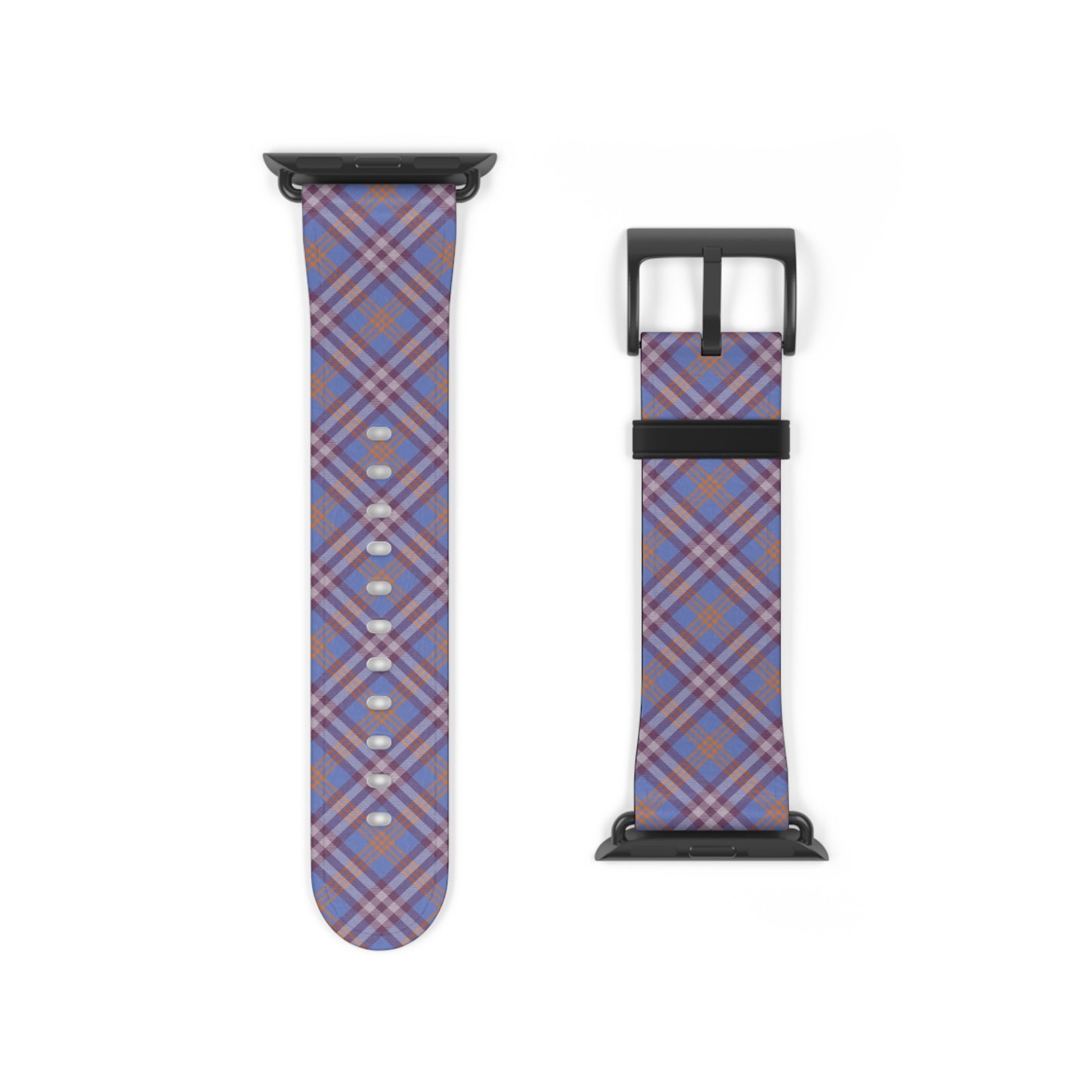 Plaid purple Apple Watch band with retro tartan pattern, stylish gift for her, faux leather strap, stainless steel buckle