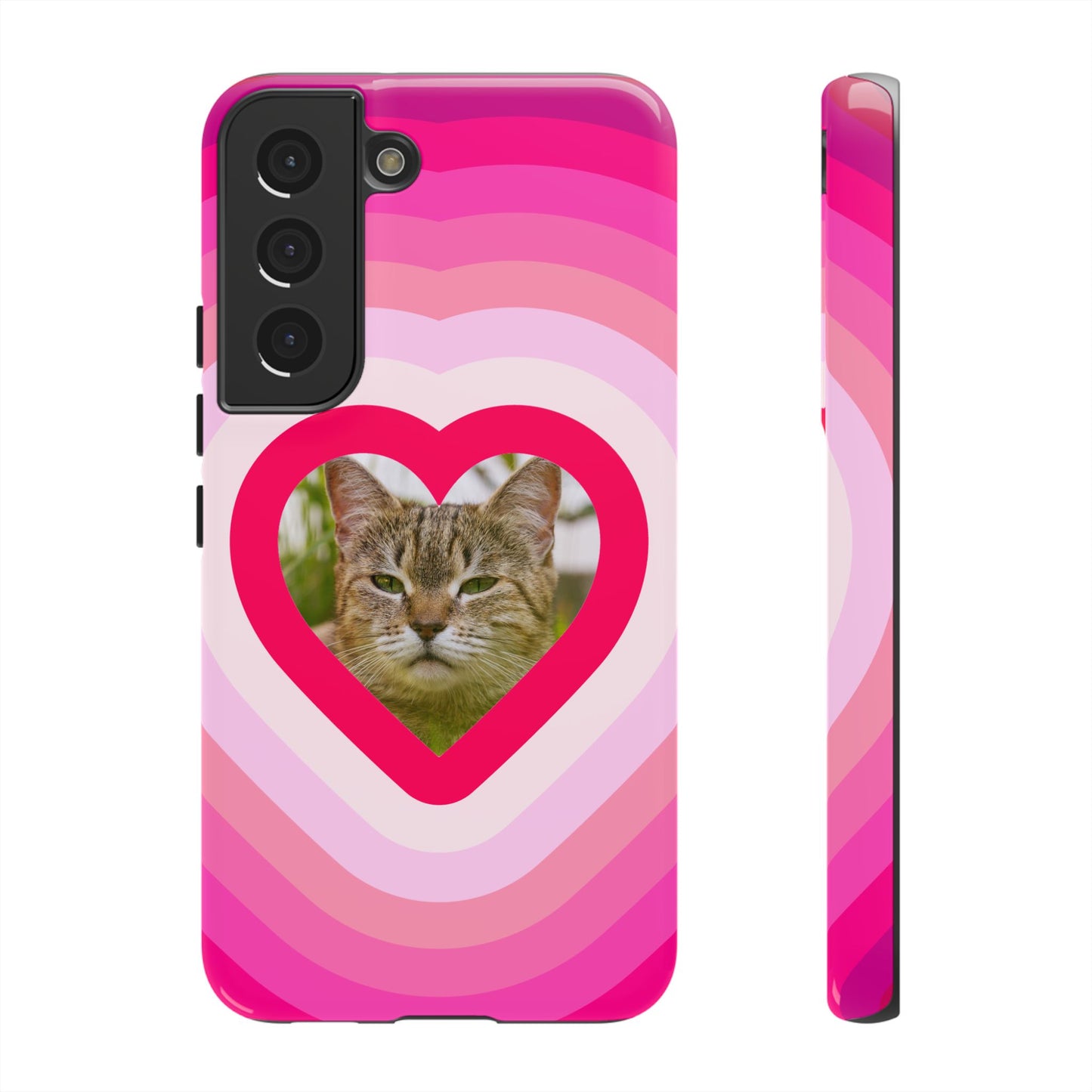 Single Image Personalised  Heart Photo Phone Case – Pink Gradient Love Tough Case for Apple iPhone, Samsung Galaxy and Google Pixel.