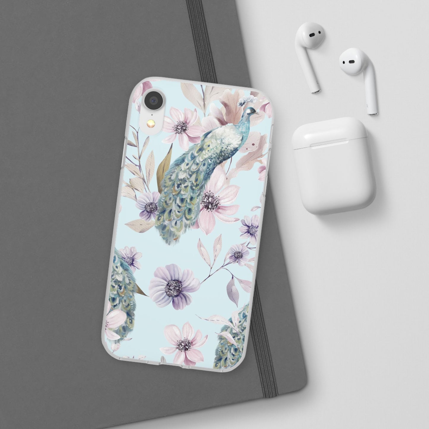 Peacock Floral Phone Case — Pastel Watercolor Bird Slim Case
