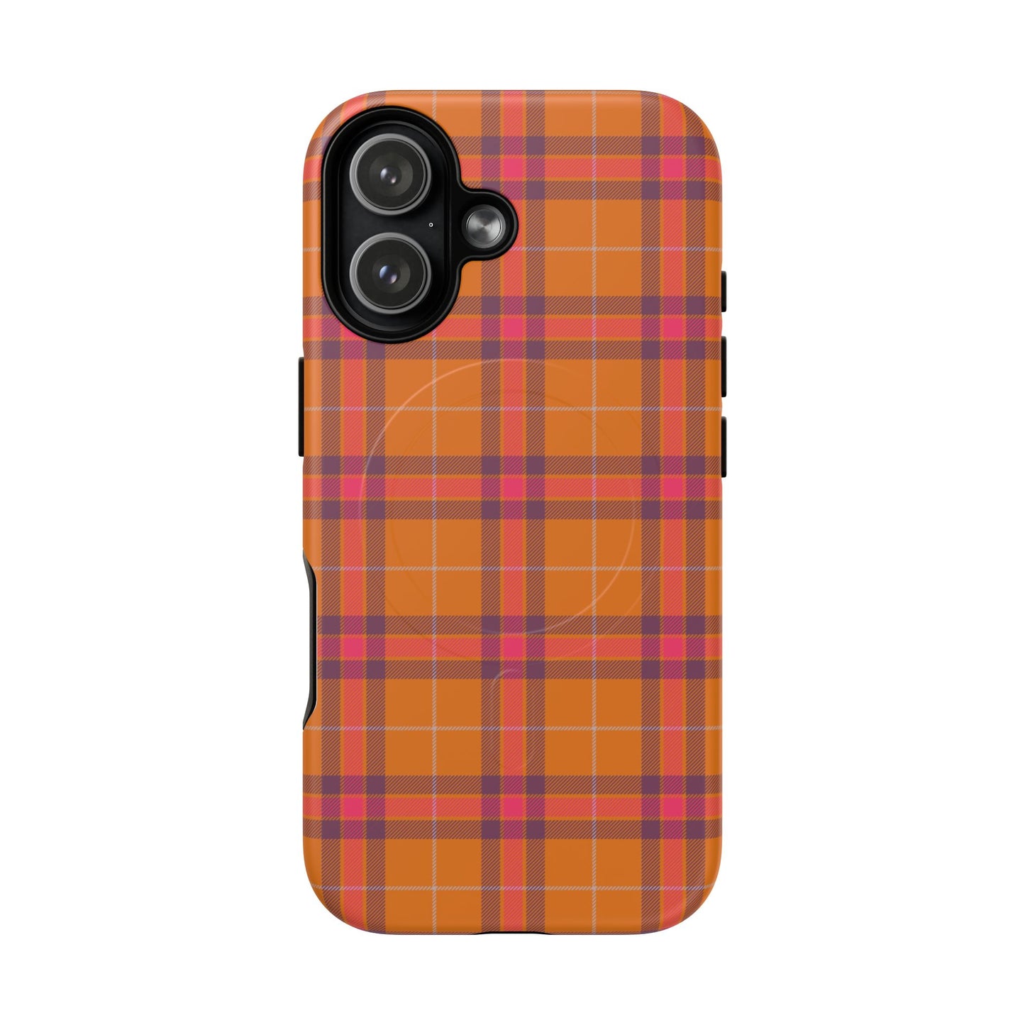 Tartan Magnetic Phone Case — Orange and Red Plaid Tough Protective MagSafe Case