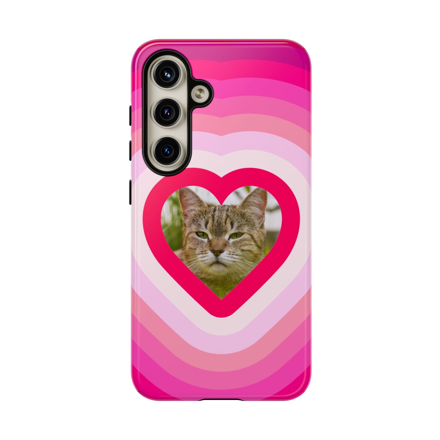 Single Image Personalised  Heart Photo Phone Case – Pink Gradient Love Tough Case for Apple iPhone, Samsung Galaxy and Google Pixel.