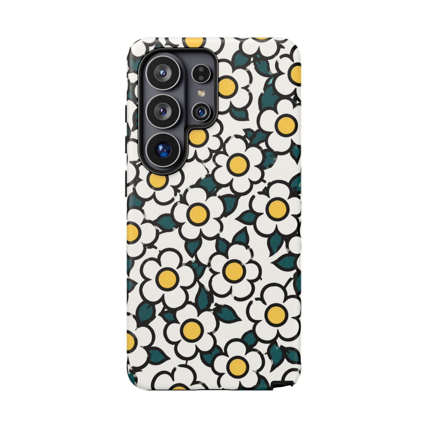 Floral Daisy Tough Phone Case — Retro White & Yellow Protective Cover
