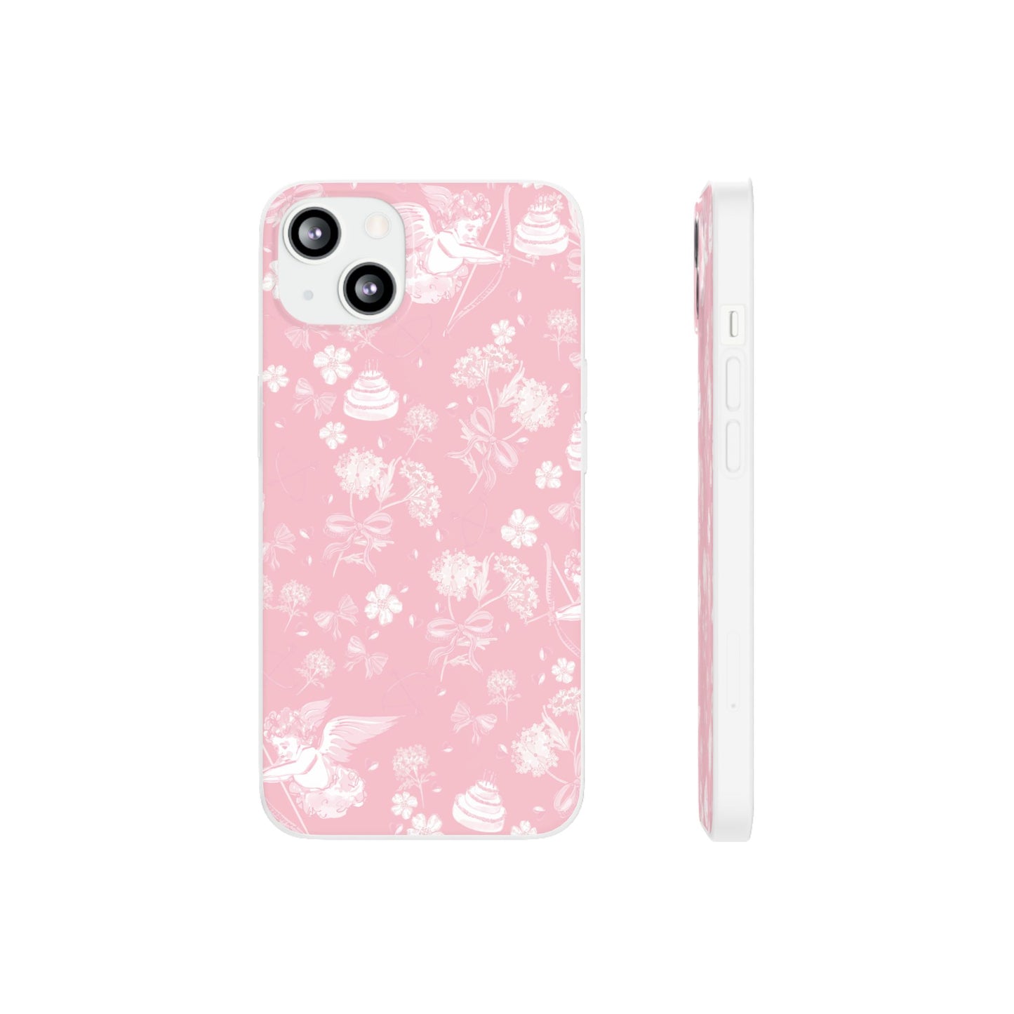 Pink Floral Cherub Flexi Phone Case for Apple iPhone and Samsung Galaxy.