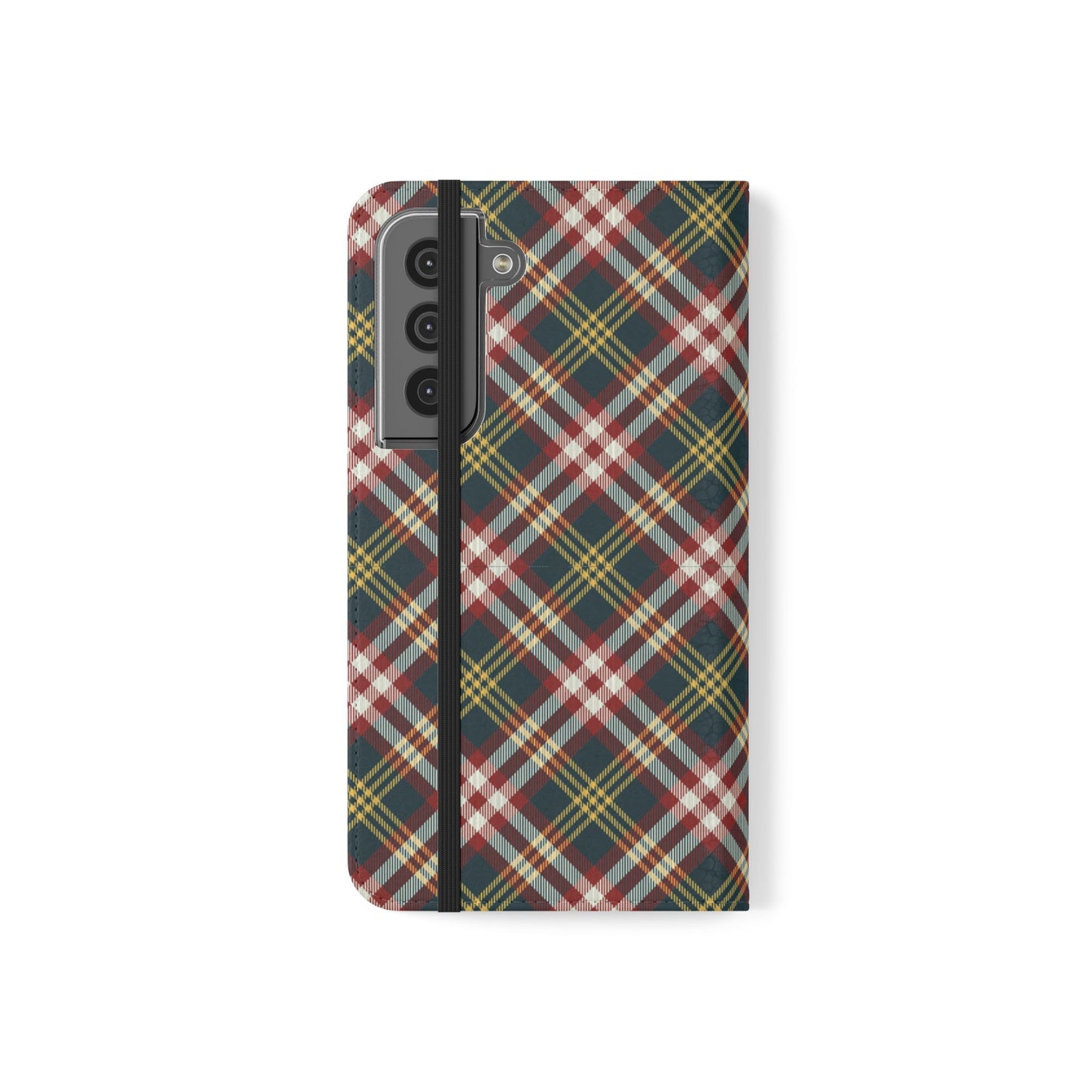 Tartan Flip Phone Case — Yellow & Red Plaid Wallet Cover