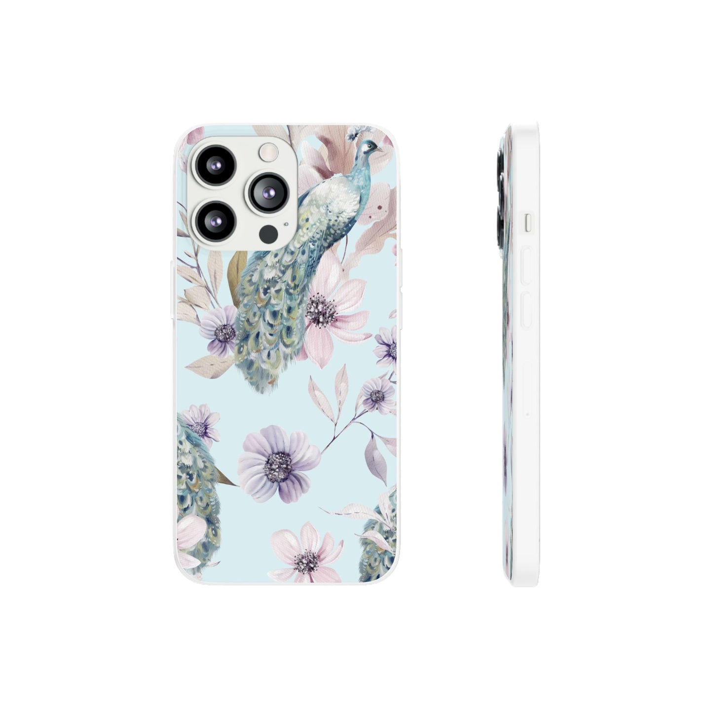Pastel Peacock Watercolor Protective Flexi Case for Apple iPhone, Samsung Galaxy.