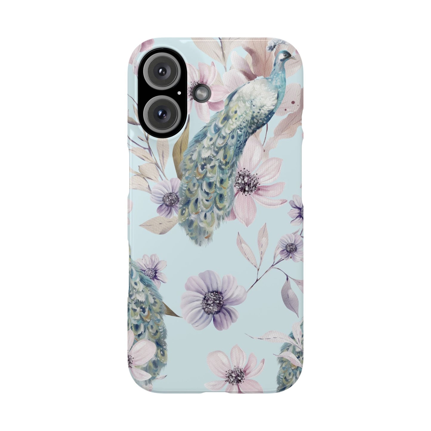 Watercolour Pastel Peacock Floral Snap Phone Case for Apple iPhone and Samsung Galaxy.