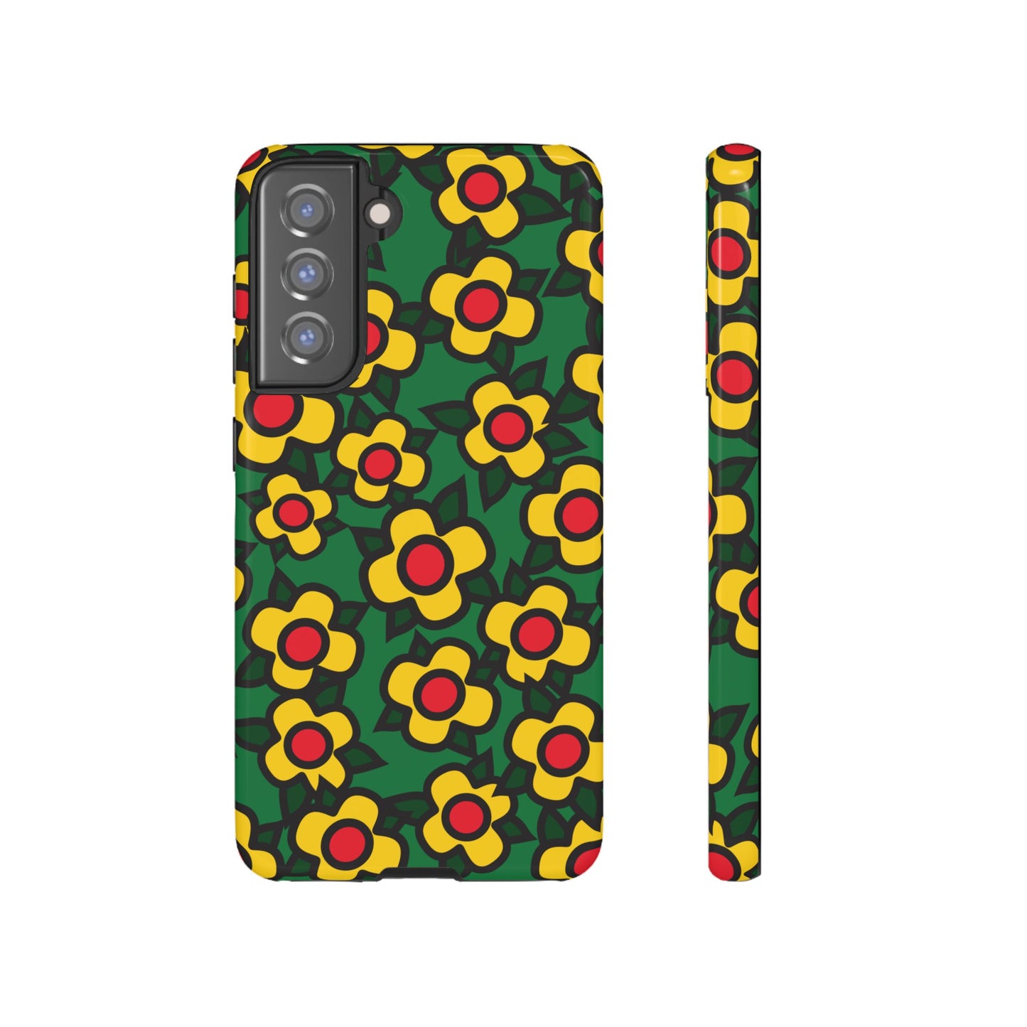 Floral Pop Tough Phone Case — Retro Yellow Red Flower Pattern