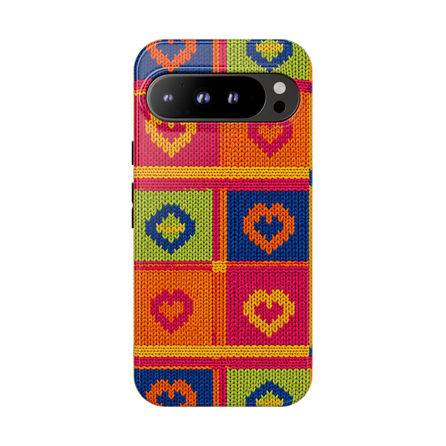 Retro Knit Pattern Heart Patch Tough Phone Case