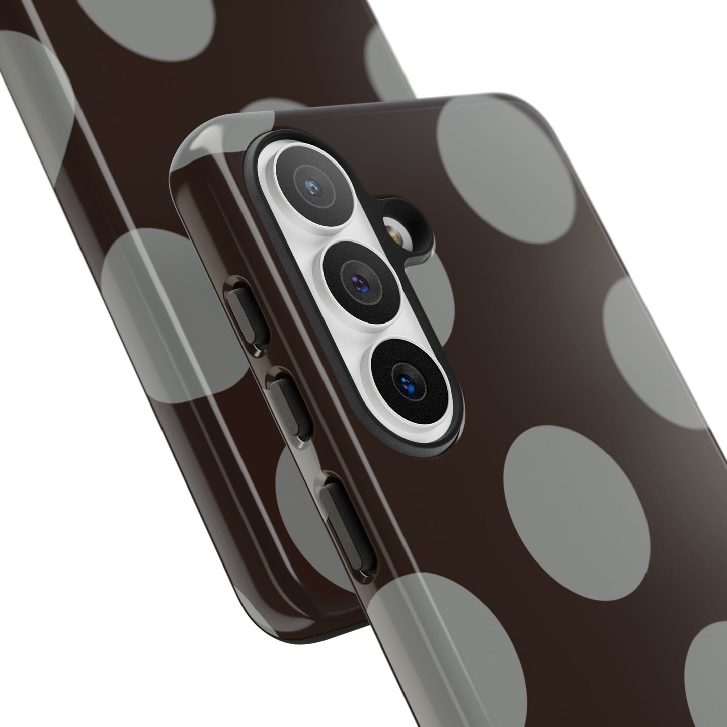 Polka Dot Tough Phone Case – Brown & Gray Retro Dot Protective Cover