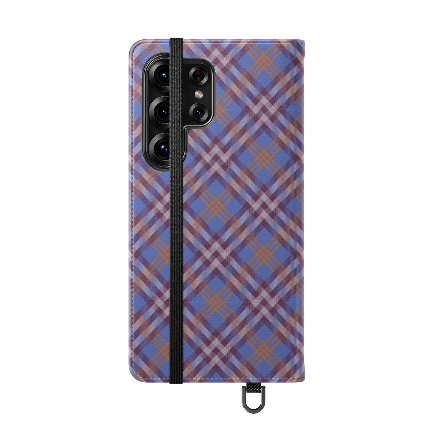 Tartan Flip Phone Case — Violet & Orange Plaid Wallet Cover