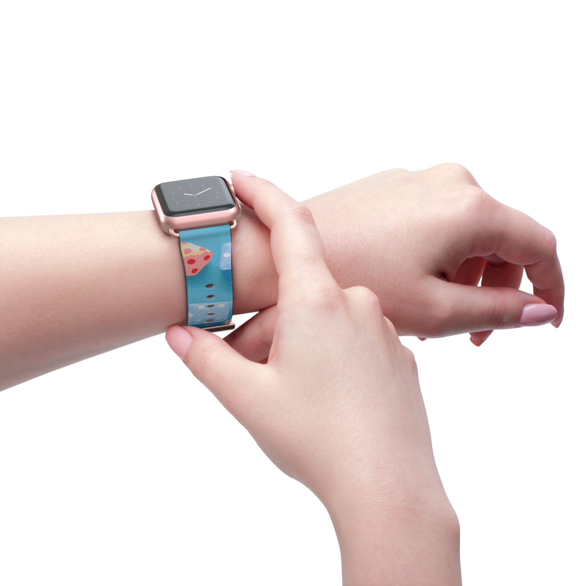Apple Watch strap in colourful candy style, bright chequered pattern, fun accessory for everyday wear, faux-leather band