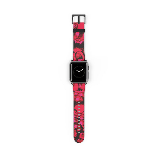 Apple Watch band in pink blackberries pattern, stylish faux-leather accessory, perfect gift for her, stainless steel buckle