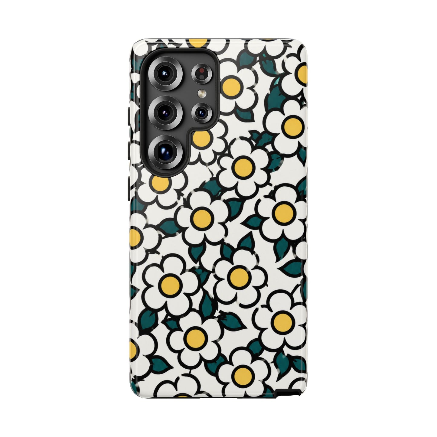 Floral Daisy Tough Phone Case — Retro White & Yellow Protective Cover