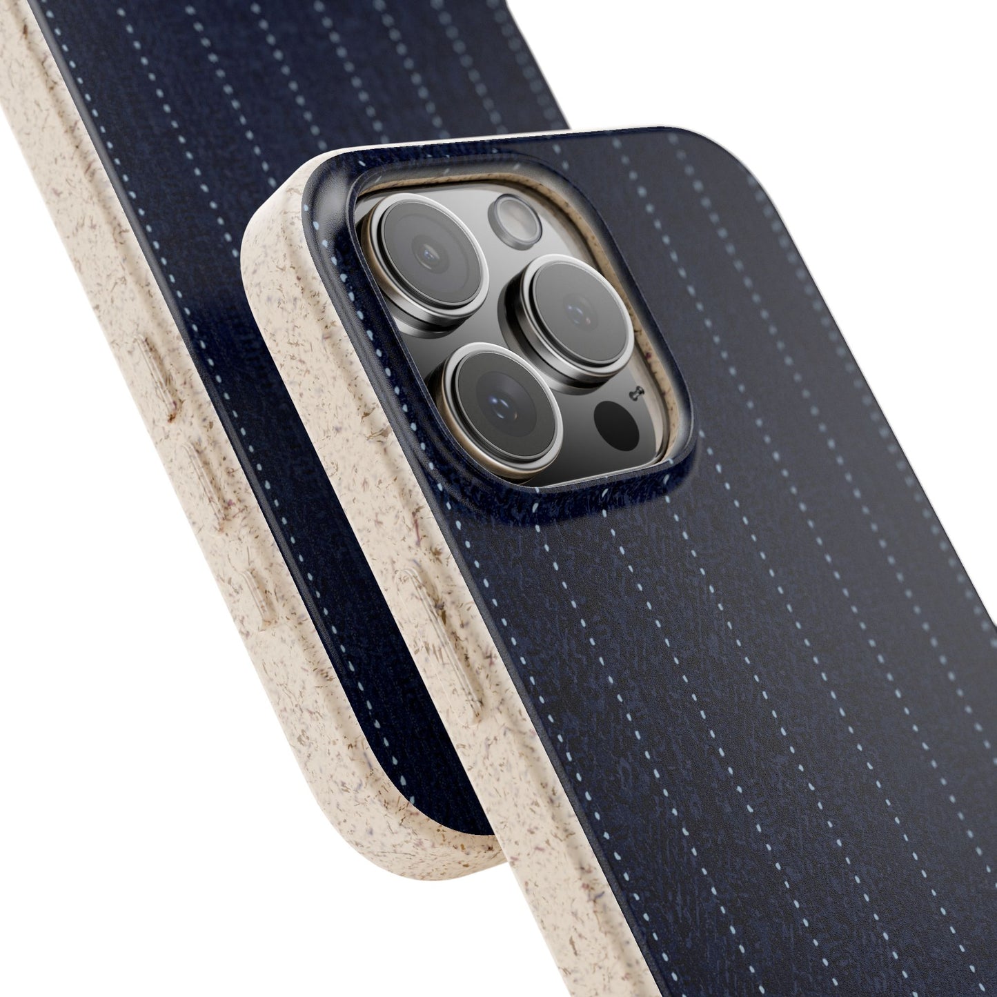 Biodegradable Pinstripe Phone Case — Eco-Friendly Navy Fabric Phone Cover for Apple iPhone and Samsung Galaxy.