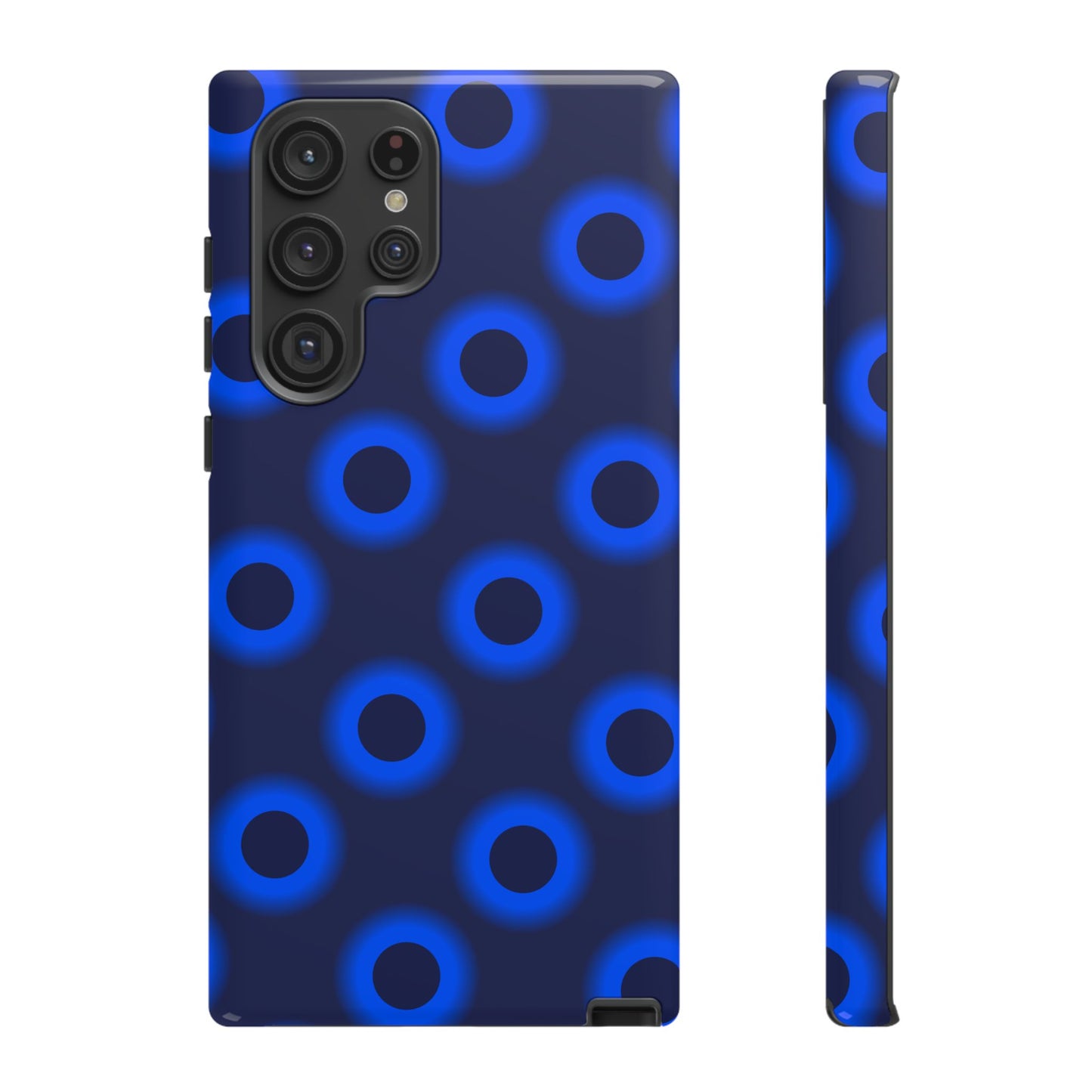 Blue Neon Dot Tough Phone Case — Protective iPhone Cover with Geometric Ring Pattern